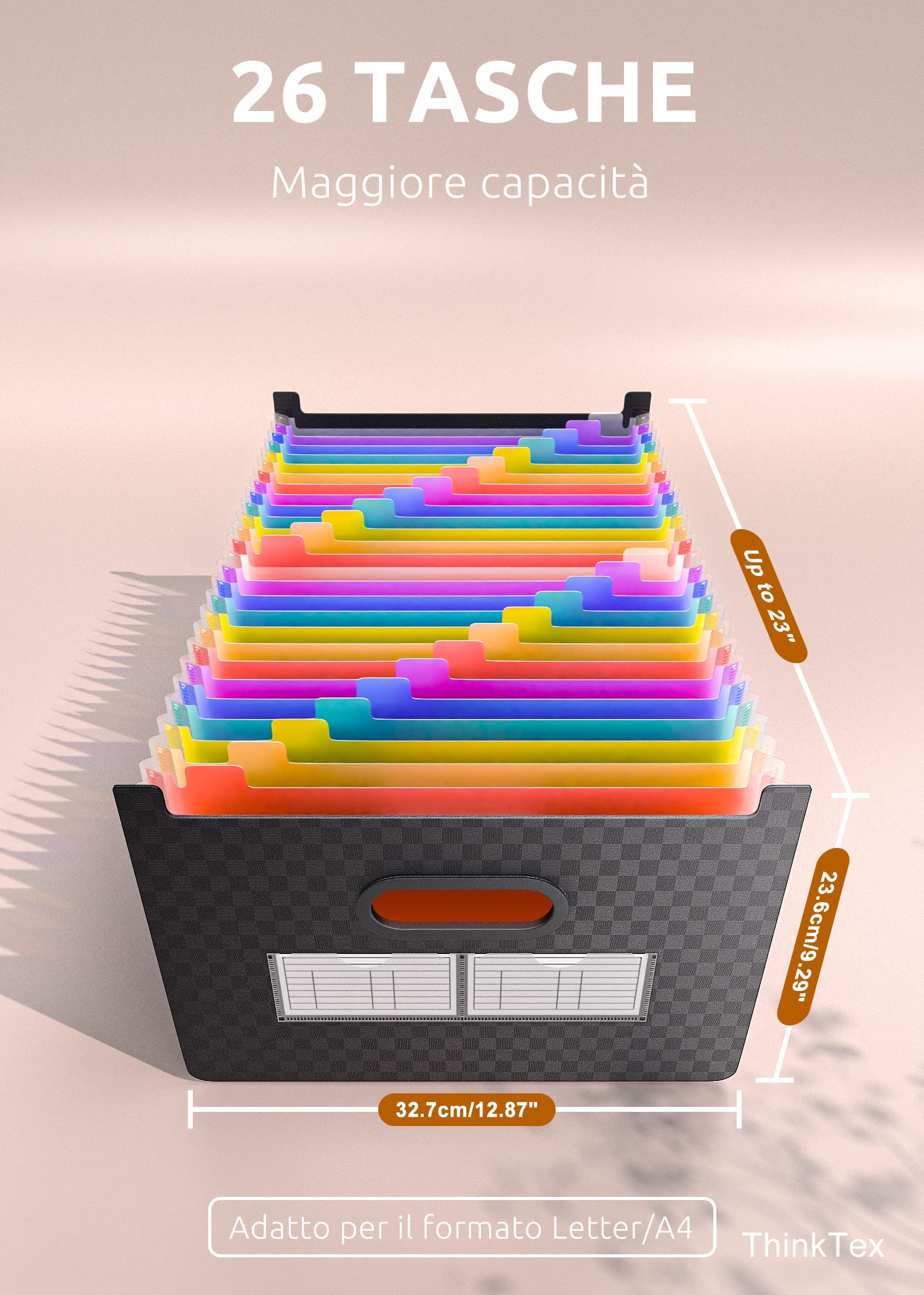 ThinkTex 26 Tasche Cartella Portadocumenti, A4 Documenti Espandibile, Senza Copertura, Cartelletta a Fisarmonica di Maggiore Capacità, per Casa, Scuola e Ufficio