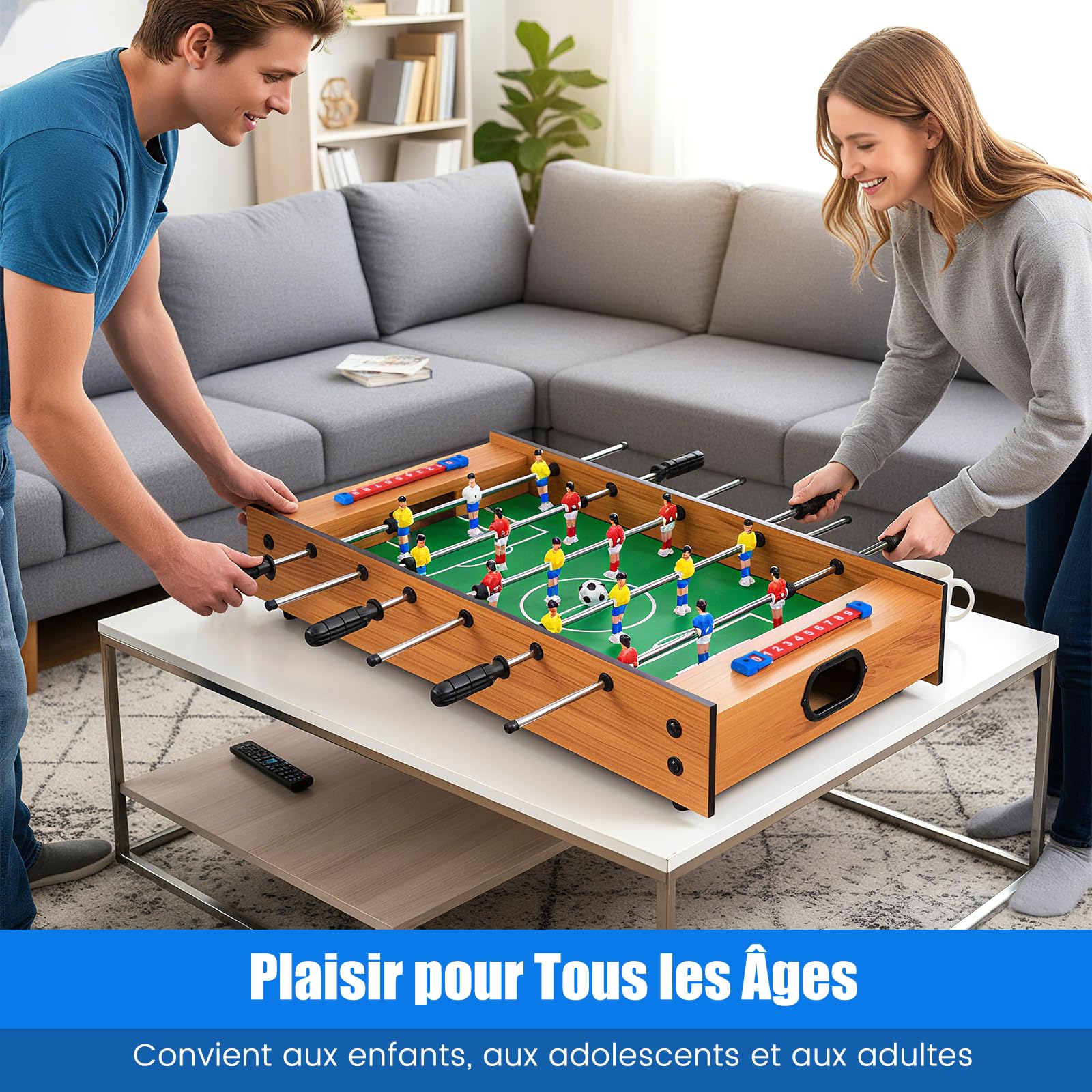 COSTWAY 2 en 1 Baby-Foot en Bois avec Air Hockey & 18 Joueurs, Table de Jeu avec Poignée Antidérapante & 2 Ballons & 2 Palets & 2 Poussoirs, Jouet d'Arcade pour Fête Bar Salle de Jeux