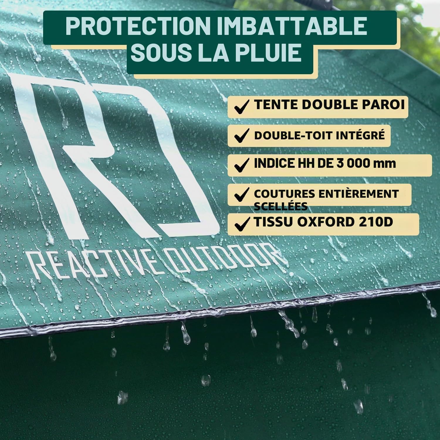 Reactive Outdoor Tente Pop-Up Instantanée 3 Secondes - Installation Facile et Rapide - Camping Étanche Double Couche pour 1 Personne