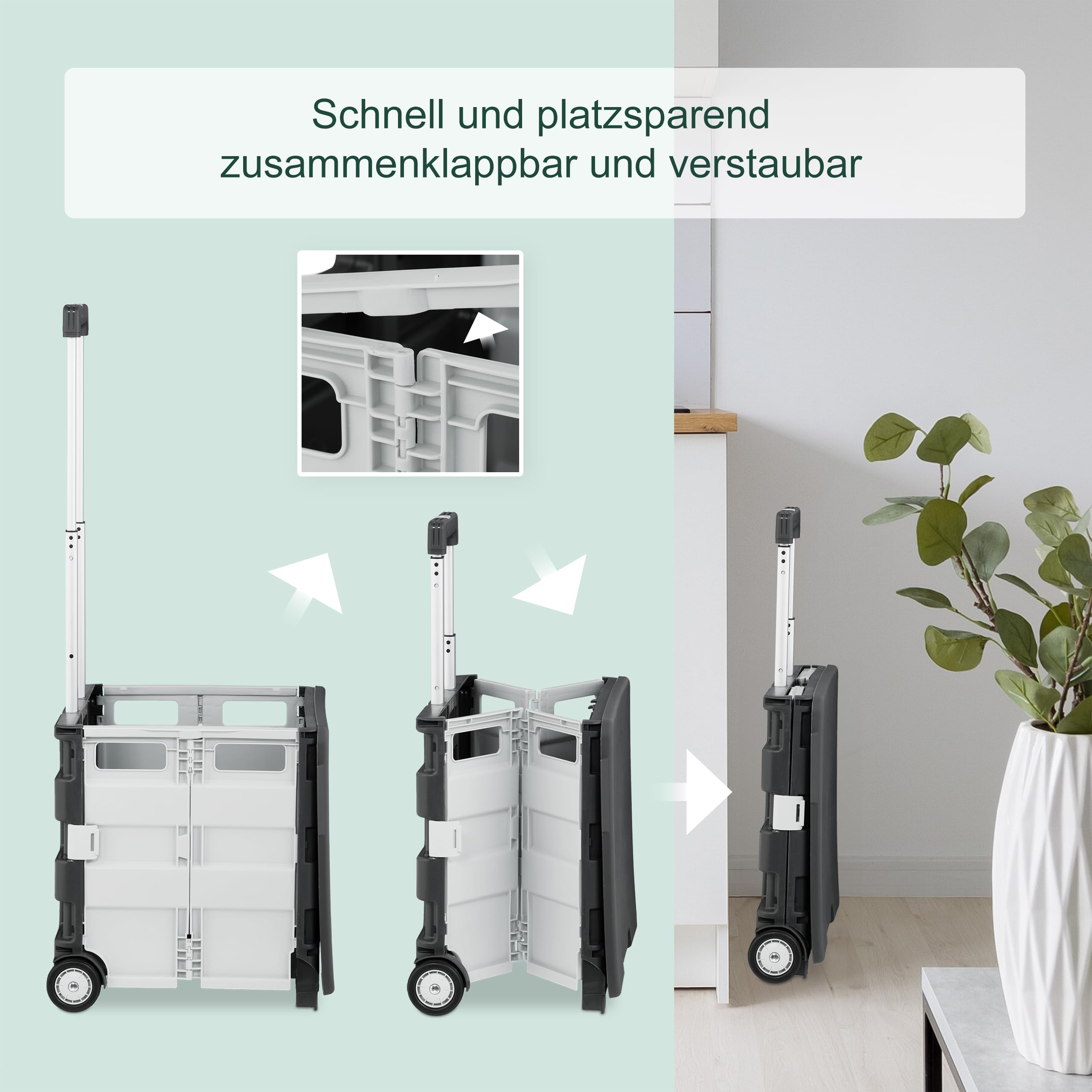 Relaxdays Einkaufstrolley, klappbar, Einkaufskorb mit Rollen, Deckel & Teleskopgriff, bis 35 kg, Rollkiste, weiß/grau