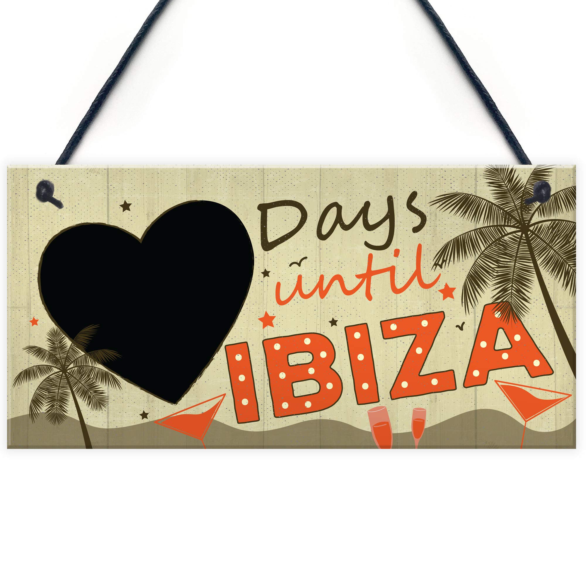 Red Ocean CHALKBOARD Countdown Holiday Ibiza Hanging Plaque Friendship Alcohol Party Gift Keepsake
