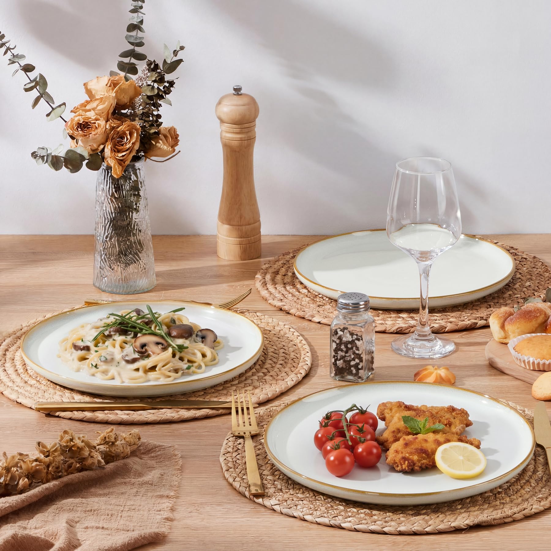 HaWare Lot de 6 grandes assiettes rondes en céramique émaillée réactive de 26,7 cm pour maison, restaurant, résistantes aux éclats et aux rayures, passent au micro-ondes et au lave-vaisselle, blanc