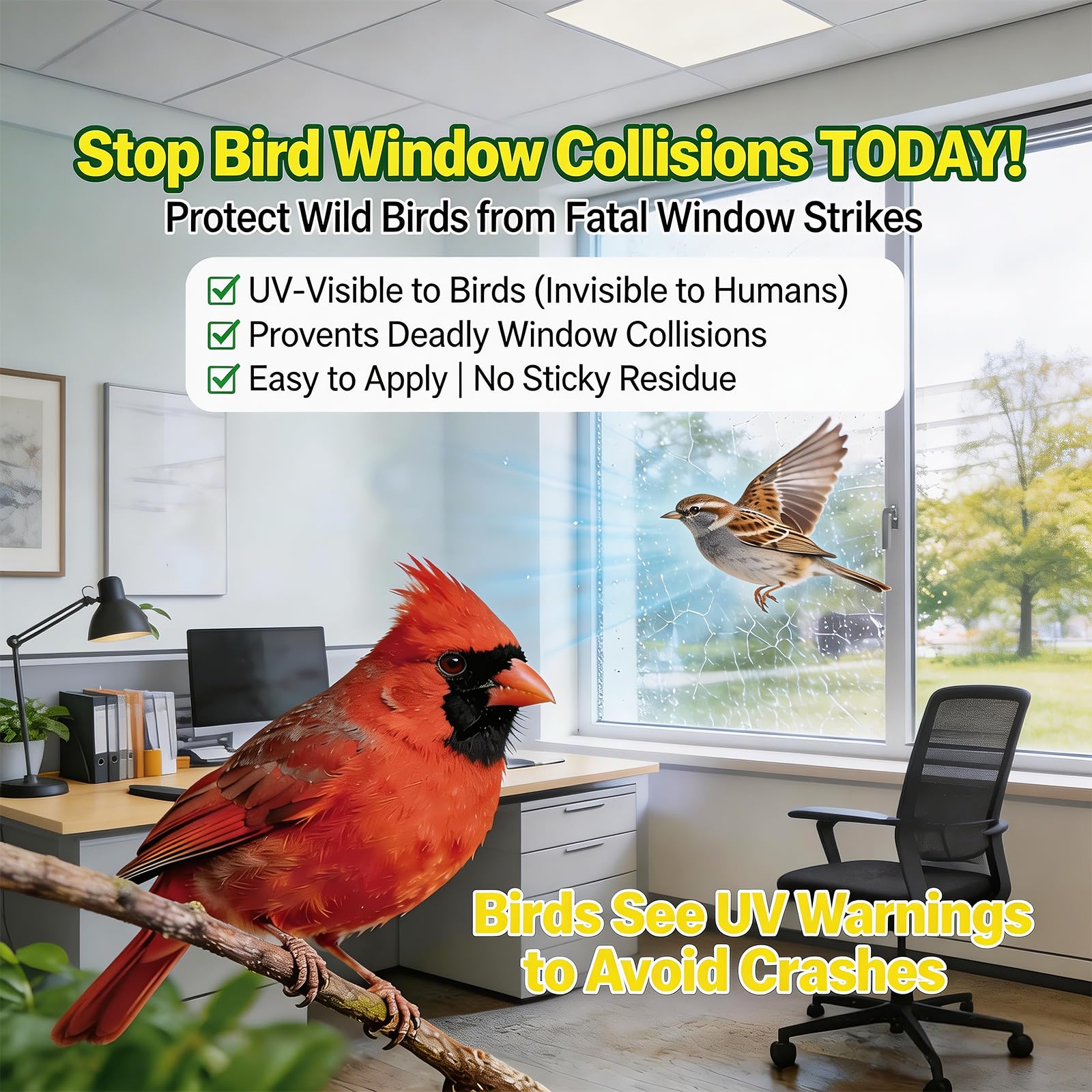 Zerobe's bird and leaf pattern window stickers provide a decorative and functional solution to prevent bird collisions.
