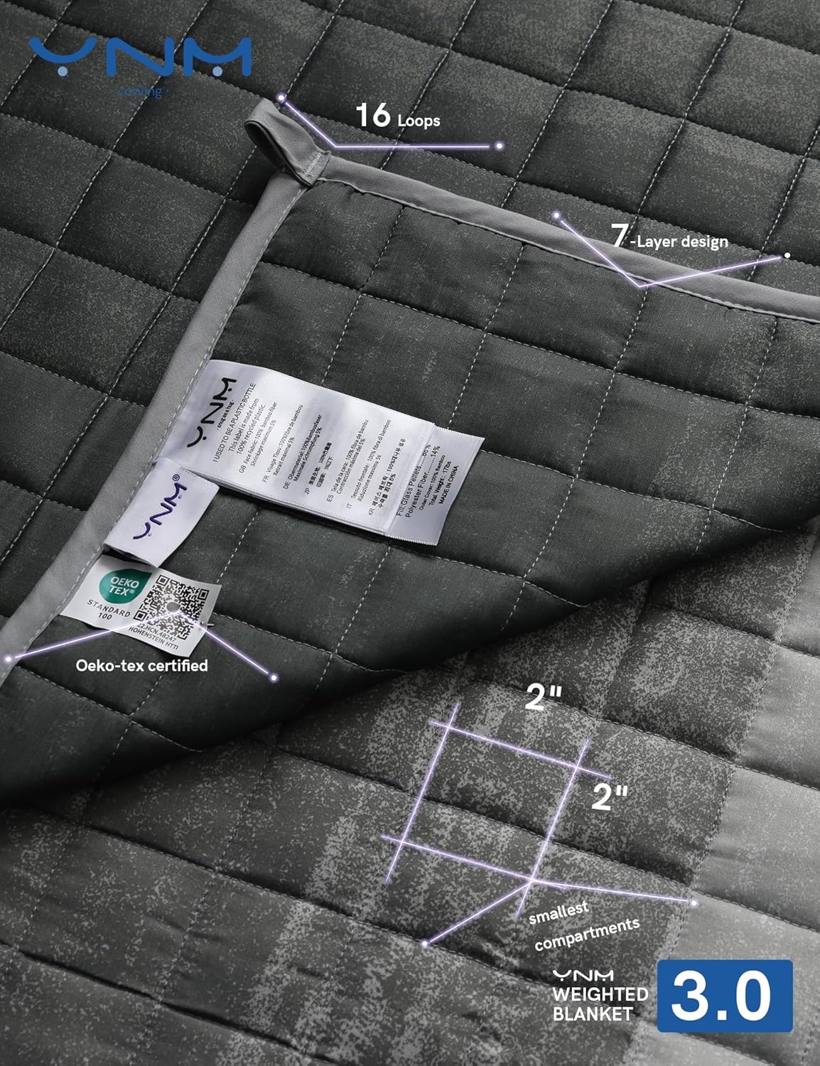 YnM Cooling Weighted Blanket — Oeko-Tex Certified Material (Gradient Dark Grey, 60"x80" 20lbs), Suit for One Person(~190lb) Use on Queen/King Bed - Image 5