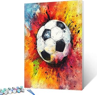 Tucocoo Soccer Ball Paint by Number for Adults, DIY Oil Painting Kits on Canvas with Brushes and Acrylic Pigment, Football Watercolor Abstract Art Picture for Home Decor Gifts 16x20 inch (Frameless)