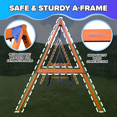 Miniatura 2 de Sportspower Kingston - Juego de columpios de madera 2 columpios ajustables en altura y barra de columpio de trapecio, juego al aire libre para patio