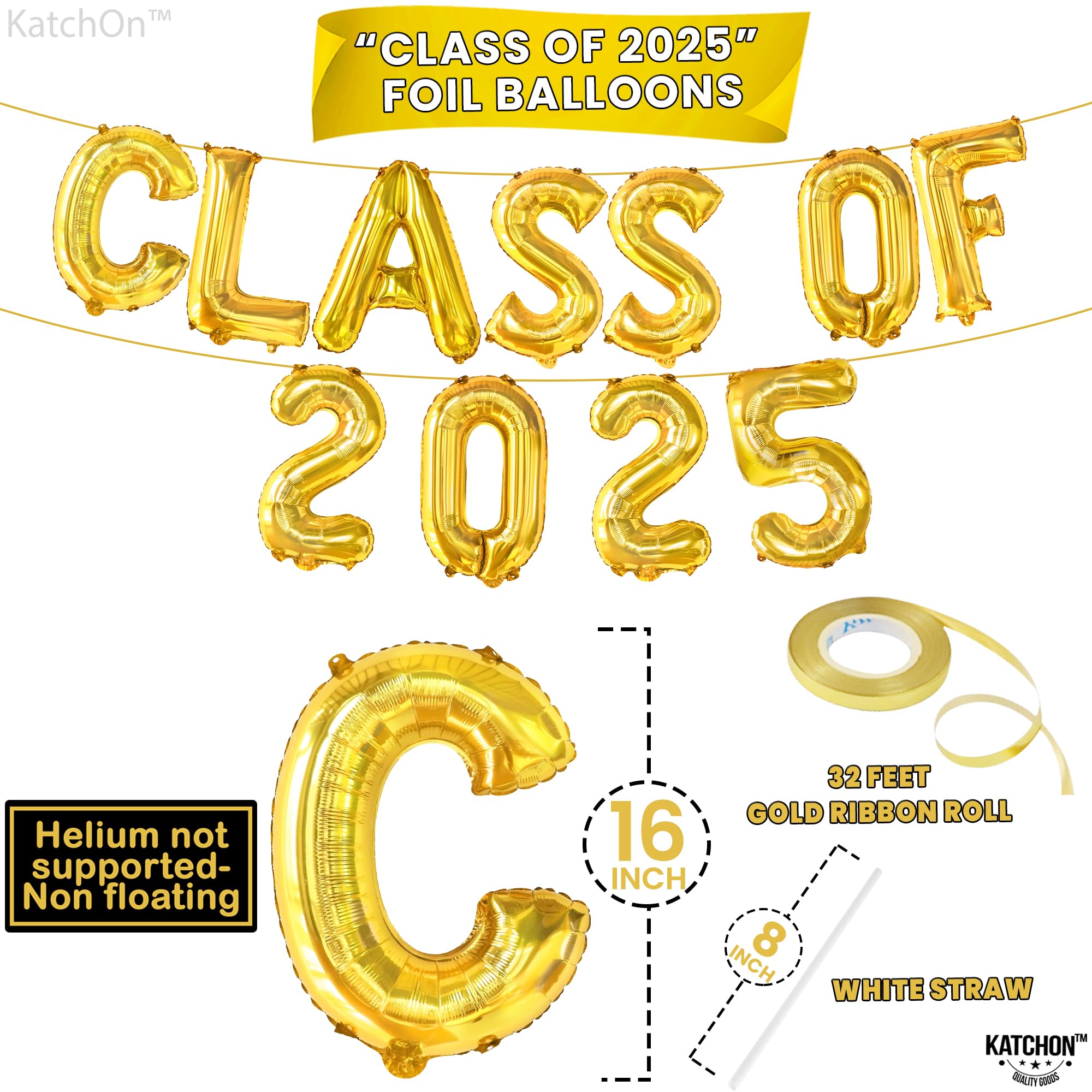 KatchOn, Gold Class of 2025 Balloons - 16 Inch | Graduation Balloons for Grad of 2025 | Class of 2025 Graduation Decorations 2025 | Gold Grad Decorations, Class of 2025 Banner, 2025 Sign