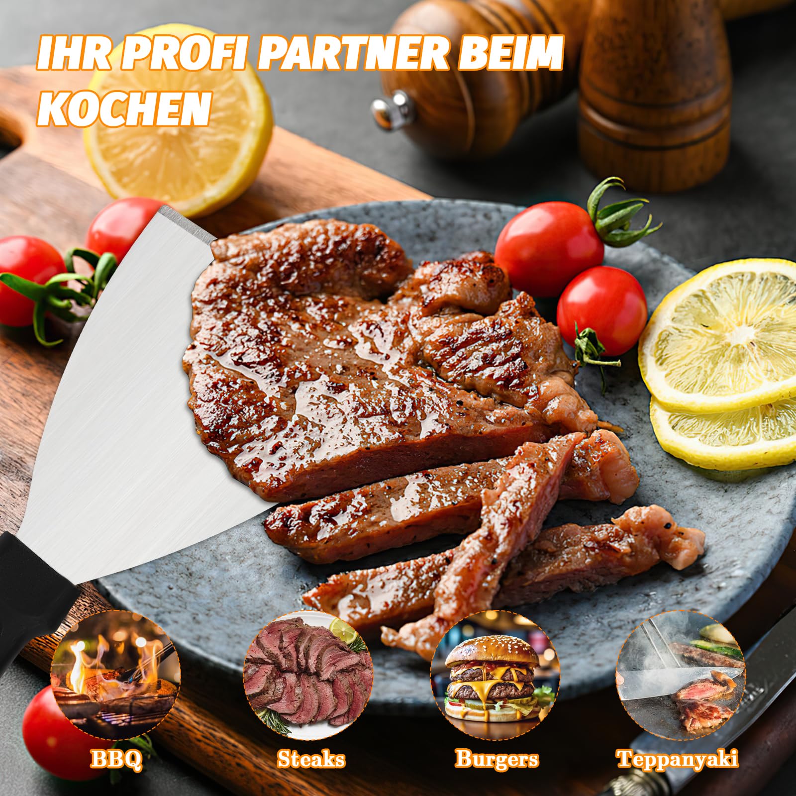 Sprifityy Zestaw szpachli z stali nierdzewnej, 30 papierów do burgerów, 2 łopatki do grilla z uchwytem