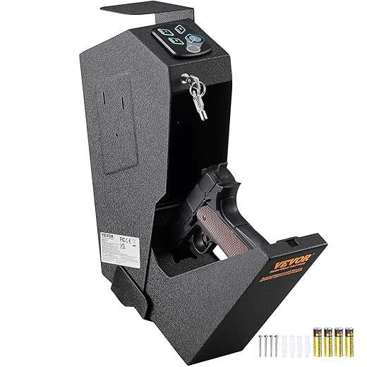 VEVOR Gun Safe for Pistols, Biometric Gun Safe with Three Quick Access Ways of Fingerprints, Passwords and Keys, Handgun Safe for 2 Pistols for Home, Bedside, Nightstand, Car