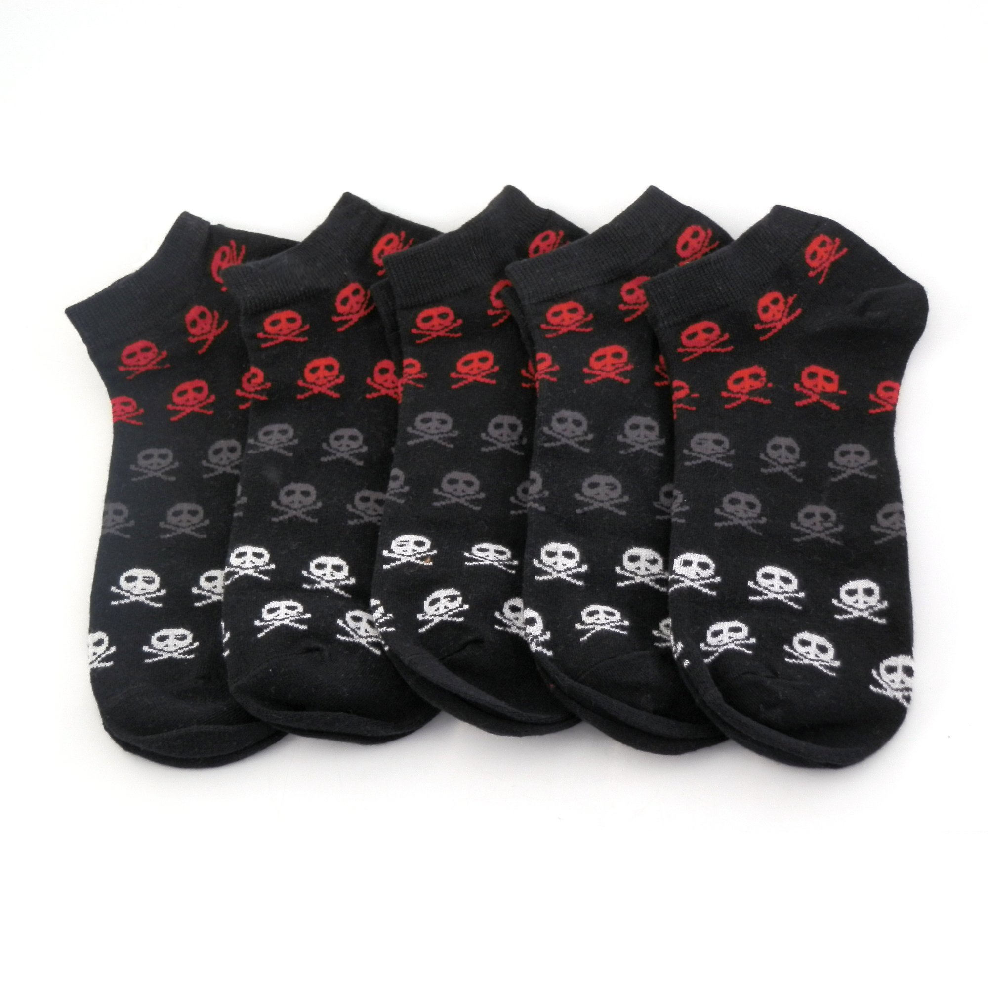 Fun Skull Black Ankle No Show Socks 5 Pairs
