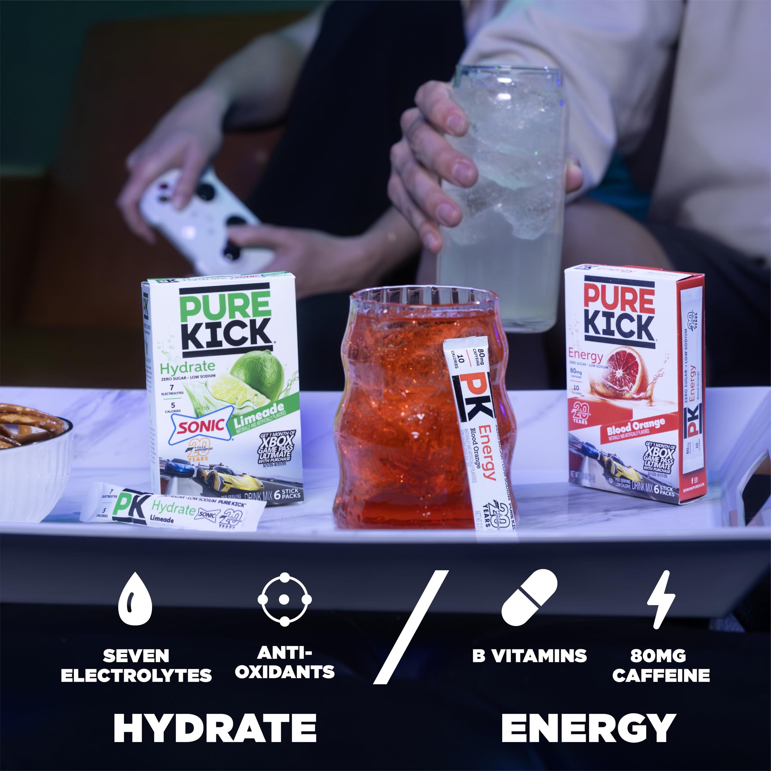 Pure Kick Forza Fuel Limited Edition Energy, Blood Orange Energy & Sonic Limeade Hydration Singles To Go Drink Mix – 3/6 ct scatole – 18 pacchetti totali
