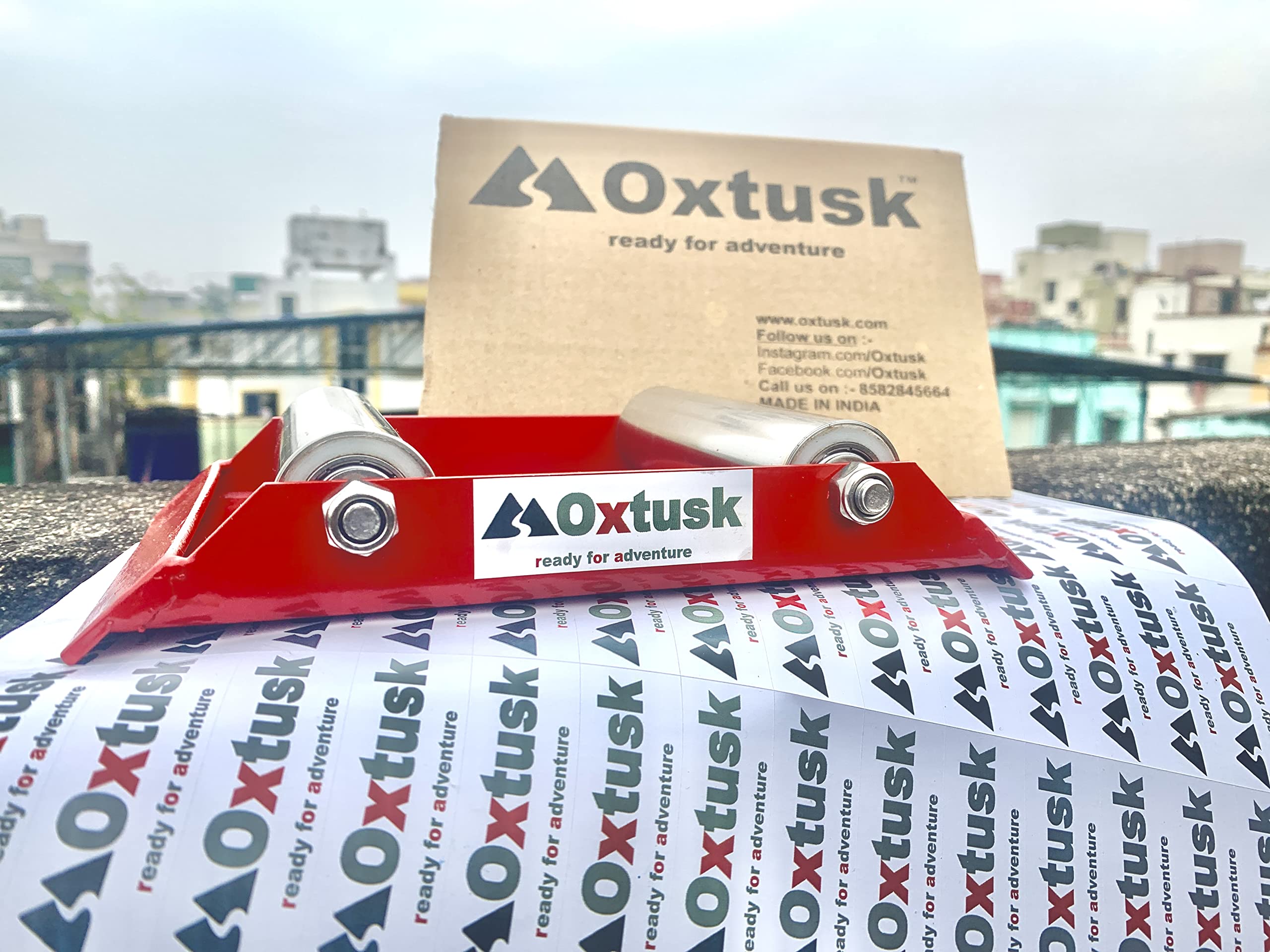 Oxtusk Bike Roller, portable wheel roller paddock stand replacement for all bikes heavy Duty Blue (Red)