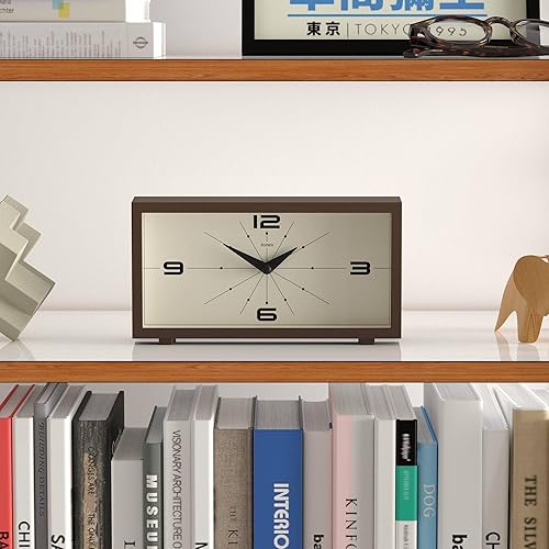 Miniatura 3 de JONES CLOCKS Reloj de escritorio 'Odeon'  Diseño rectangular moderno en marrón, aspecto retro elegante para estante, mesa, mantel o mesita de noche