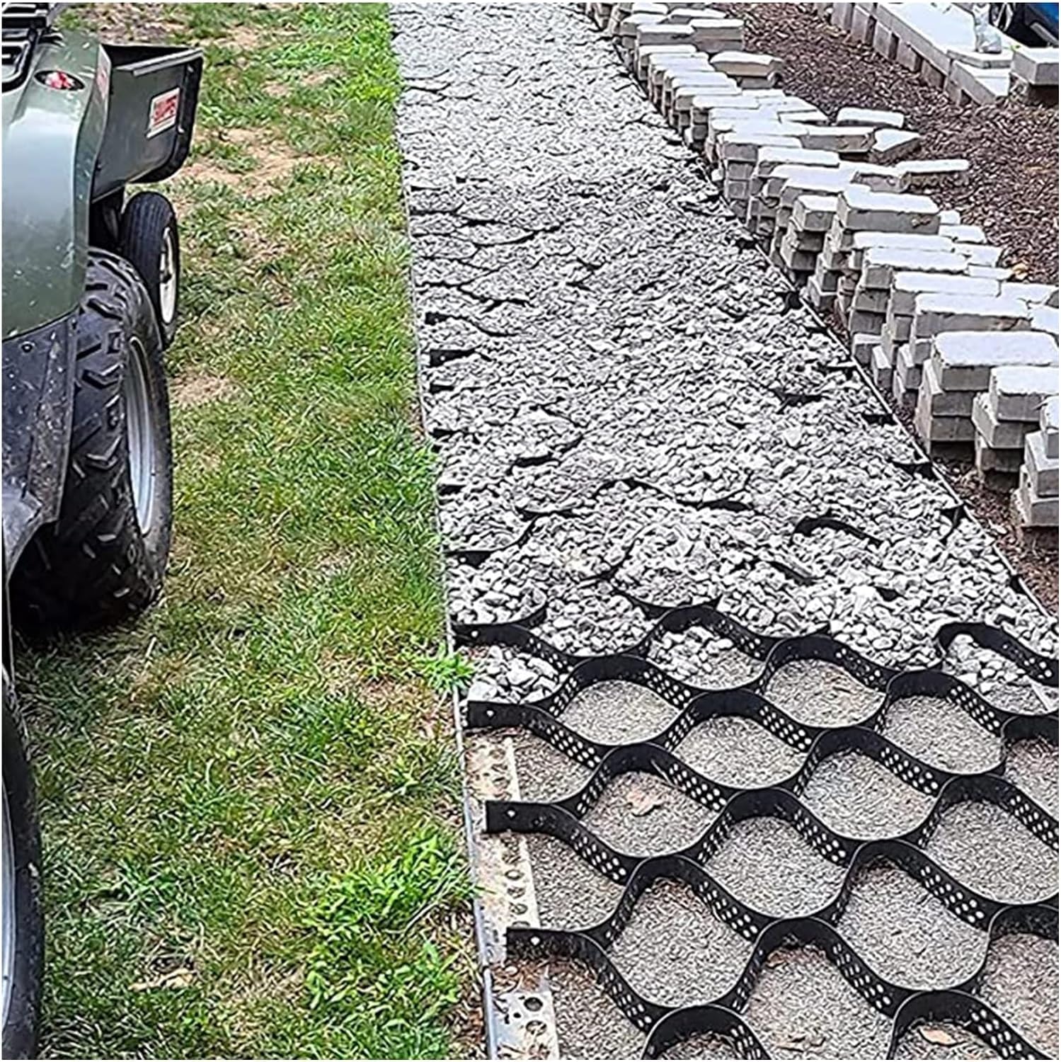 Układarka żwirowa do podjazdów, chodników i stoków, kratki żwirowe w wielu rozmiarach (5 x 7 m) dla lepszej stabilności i drenażu