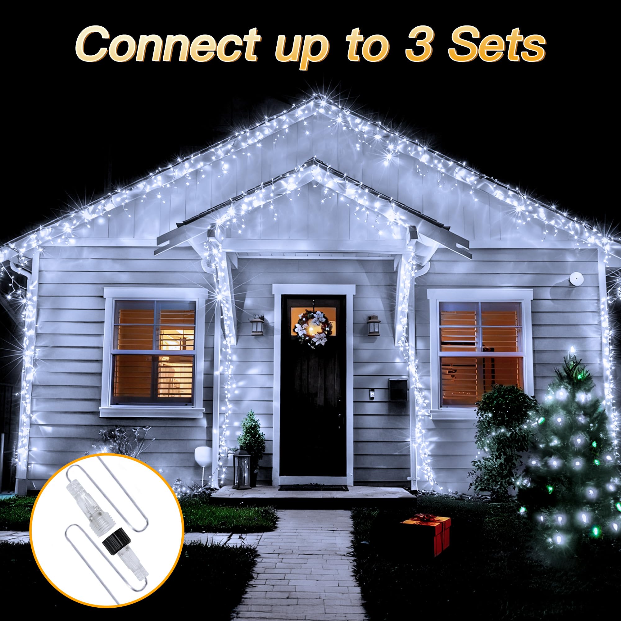 Hopexy Icicle Outdoor Christmas Lights, 216 LEDs 7.3m Waterproof Connectable Outside Fairy Light Mains Powered - Image 4