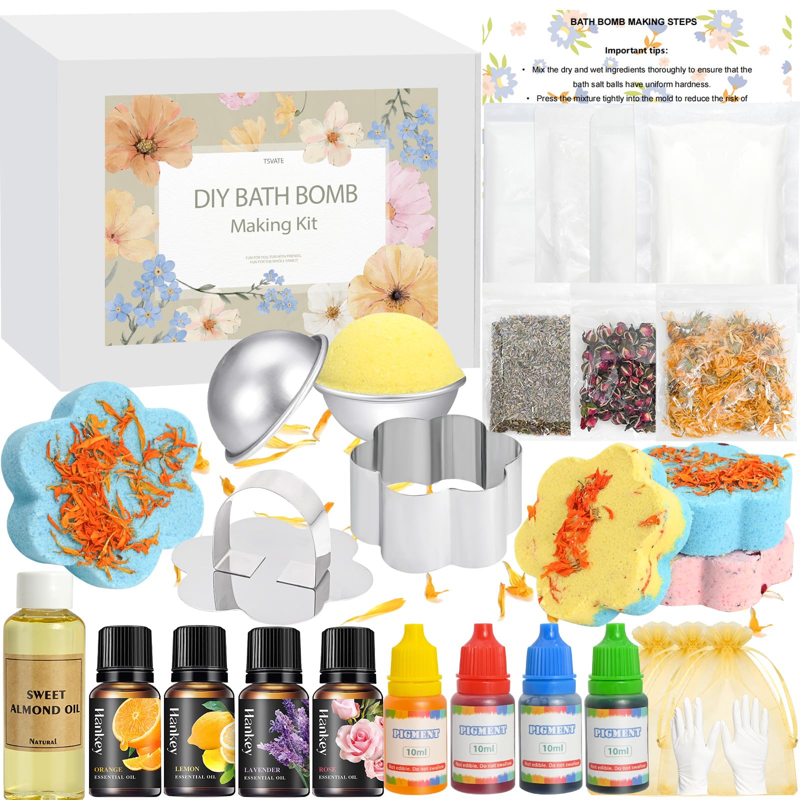 TSVATE Bath Bomb Making Kit-DIY Bath Bomb Kit for Women, Make Your Own Shower Bombs with Bath Bomb Press, Spa Craft Kits Christmas Bath & Bathing Making Supplies Gifts for Women Girls Kids