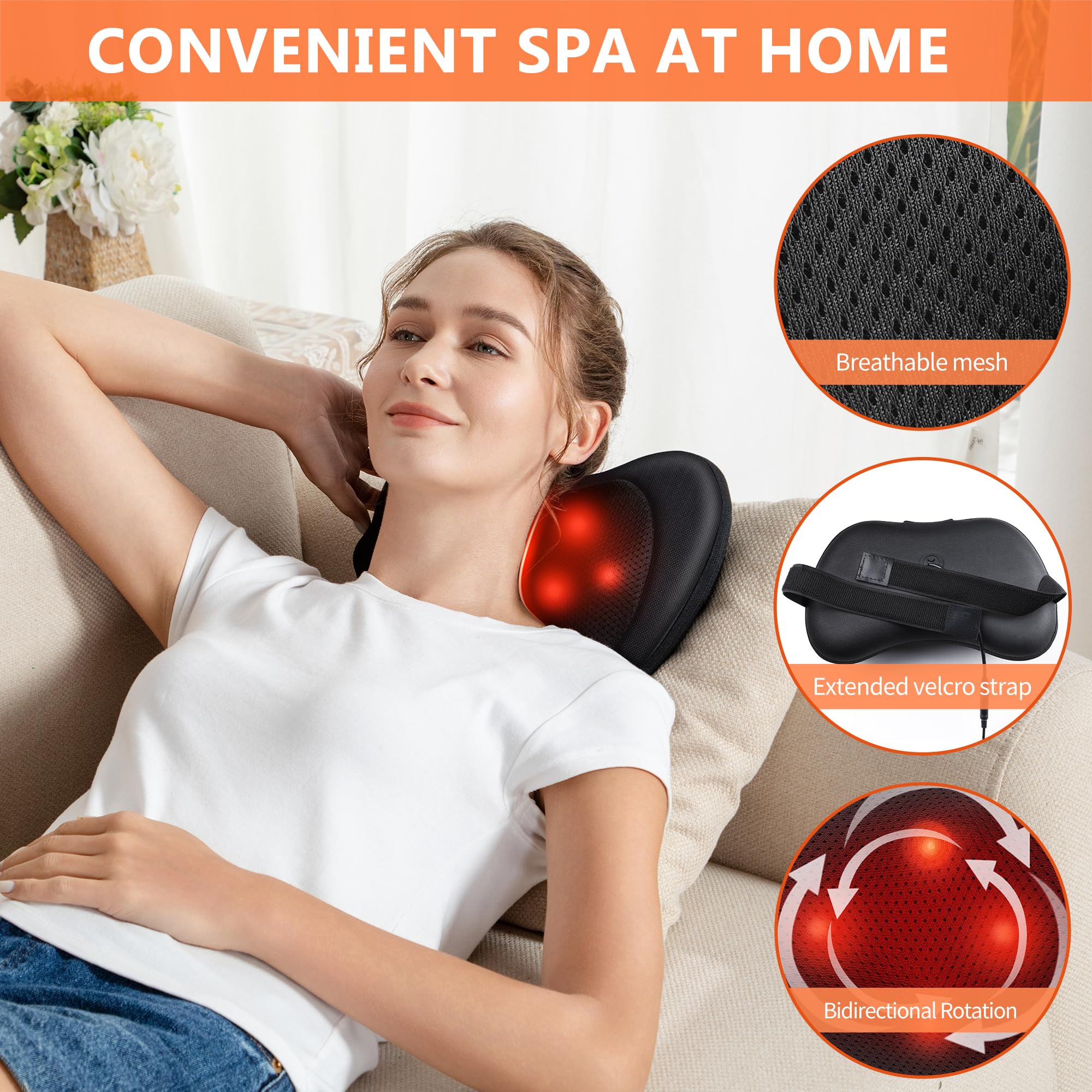 Masajeador Cervical y Cuello Shiatsu Almohada Masaje con Función de Calor e Rotación 3D Masaje de Calor para Relajación de Fatiga en Casa, Oficina