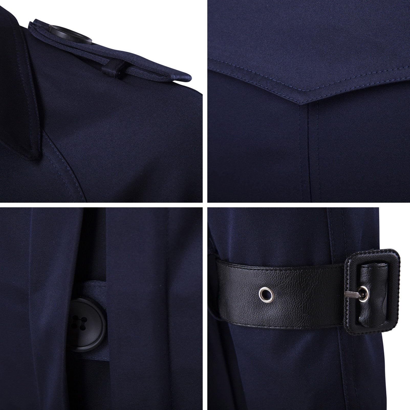 Gabardina para hombre, ajustada, de doble botonadura, larga, cortavientos con cinturón ajustable