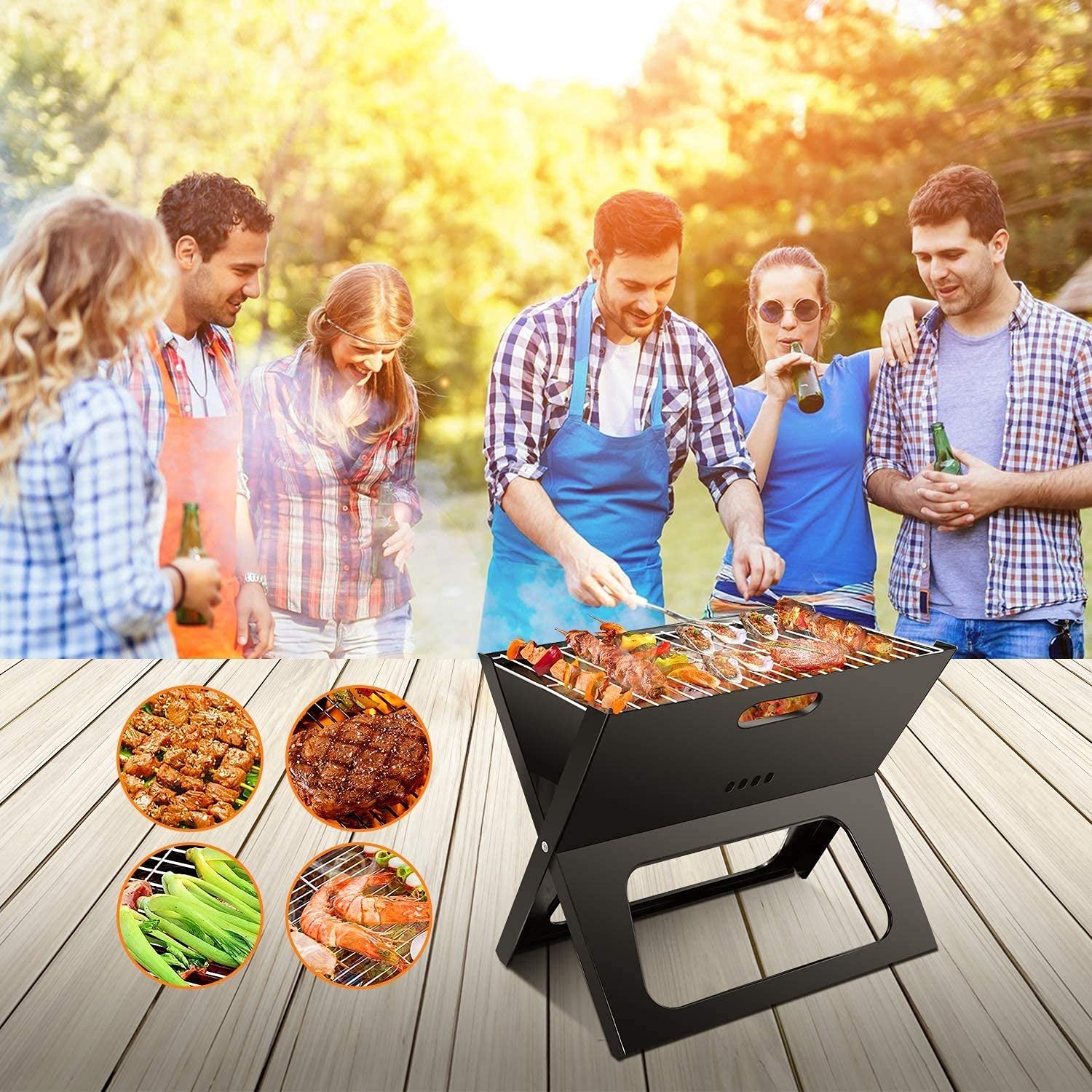 Barbacoa Barbacoa Barbacoa Parrilla De Carbón Plegable, Parrilla De Carbón Portátil, Parrilla De Ahumador De Barbacoa Portátil Herramientas De Acero Inoxidable, Parrilla Plegable Ultraligera