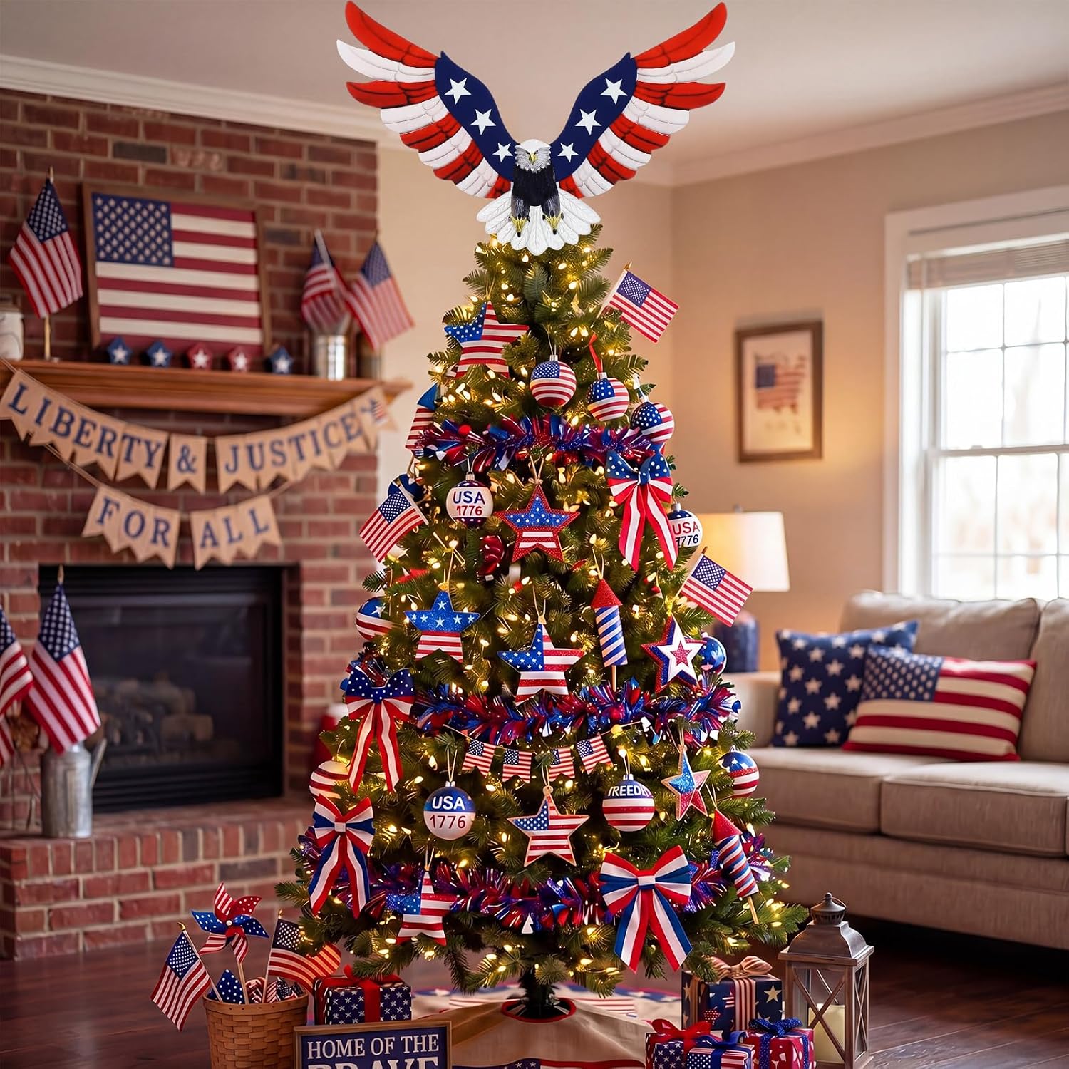 Thenshop 12 Inch Patriotic Eagle Tree Topper 4th of July Eagle Tree Decoration Red White and Blue Patriotic Decor for Independence Day 250th Home Indoor Outdoor Wall Decor