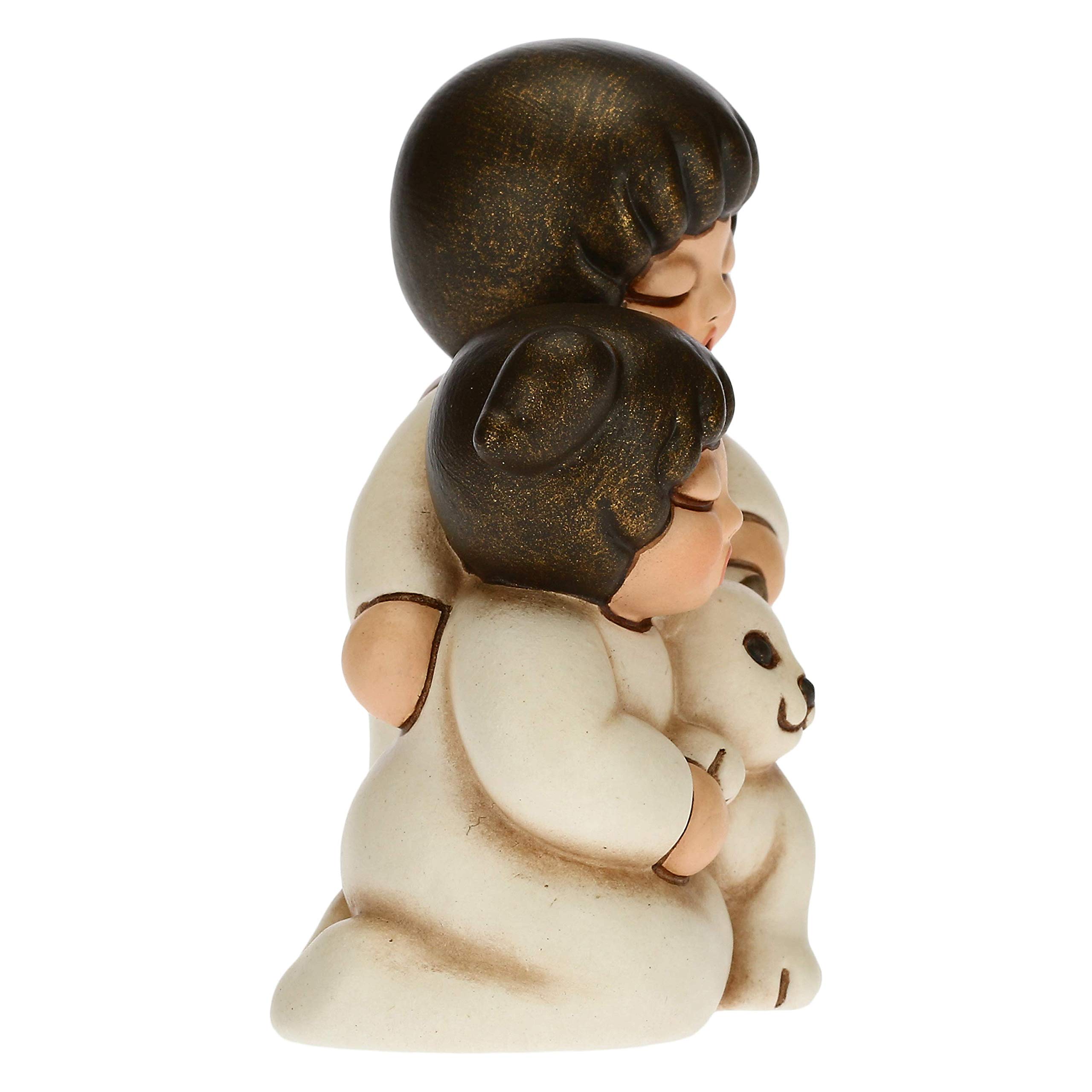 THUN - Statuina Presepe Coppia di Bambini con Gatto - Decorazioni Natale Casa - Linea Presepe Classico, Variante Bianca - Ceramica - 5,5 x 4 x 6,5 h cm
