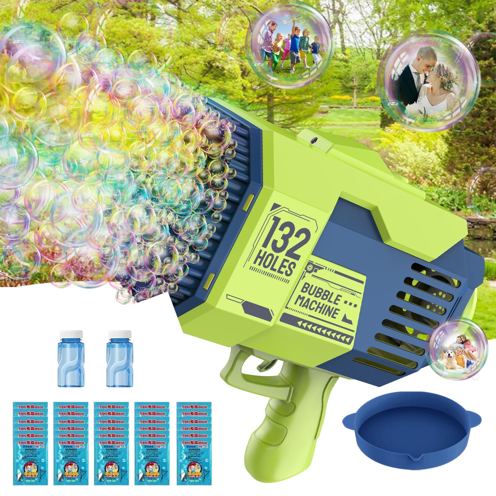 Bubble Gun,132 Hole Bubble Gun Age 13+ with 2 Bottles of Bubble Liquid and 30 Packs of Bubble Concentrate, Bubble Toys for Adults Kids and Indoor Outdoor Party