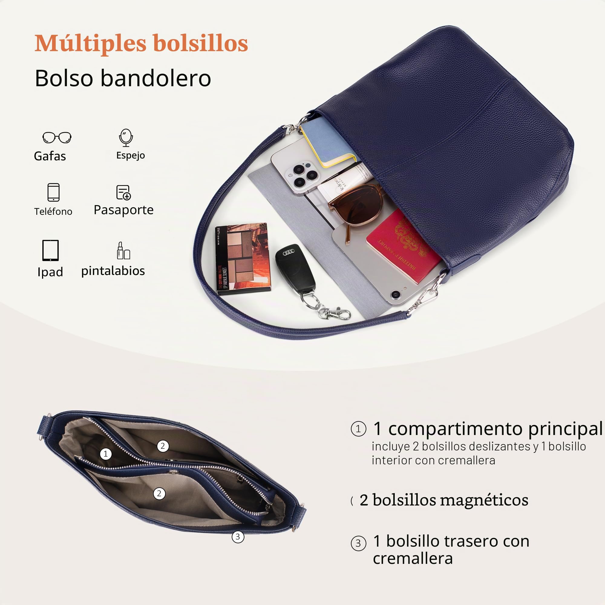 befen Bolsos cruzados de piel auténtica para mujer, bolsos de hombro para mujer, bolso pequeño y bolso de mano para mujer con 2 correas