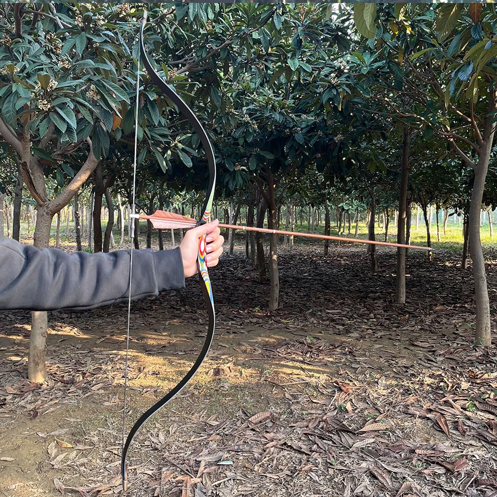 Tiro con l’arco, arco ricurvo tradizionale junior ambidestro 37 pollici 10/15 lbs, arco leggero per allenamento tiro all’aperto per bambini