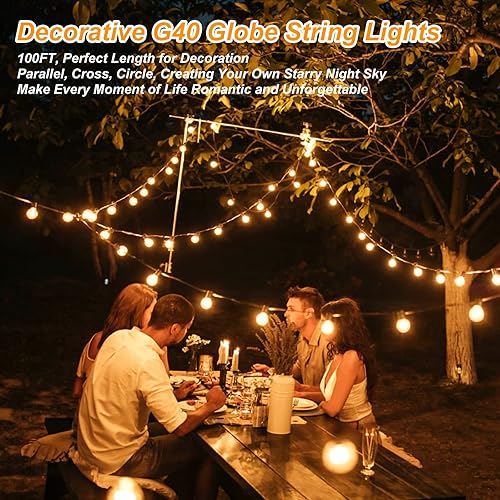 Miniatura 6 de Tira de luces LED G40 de 200 pies (100 x 2) para exteriores, regulables, impermeables, inastillables, con 103 bombillas conectables, luces colgantes