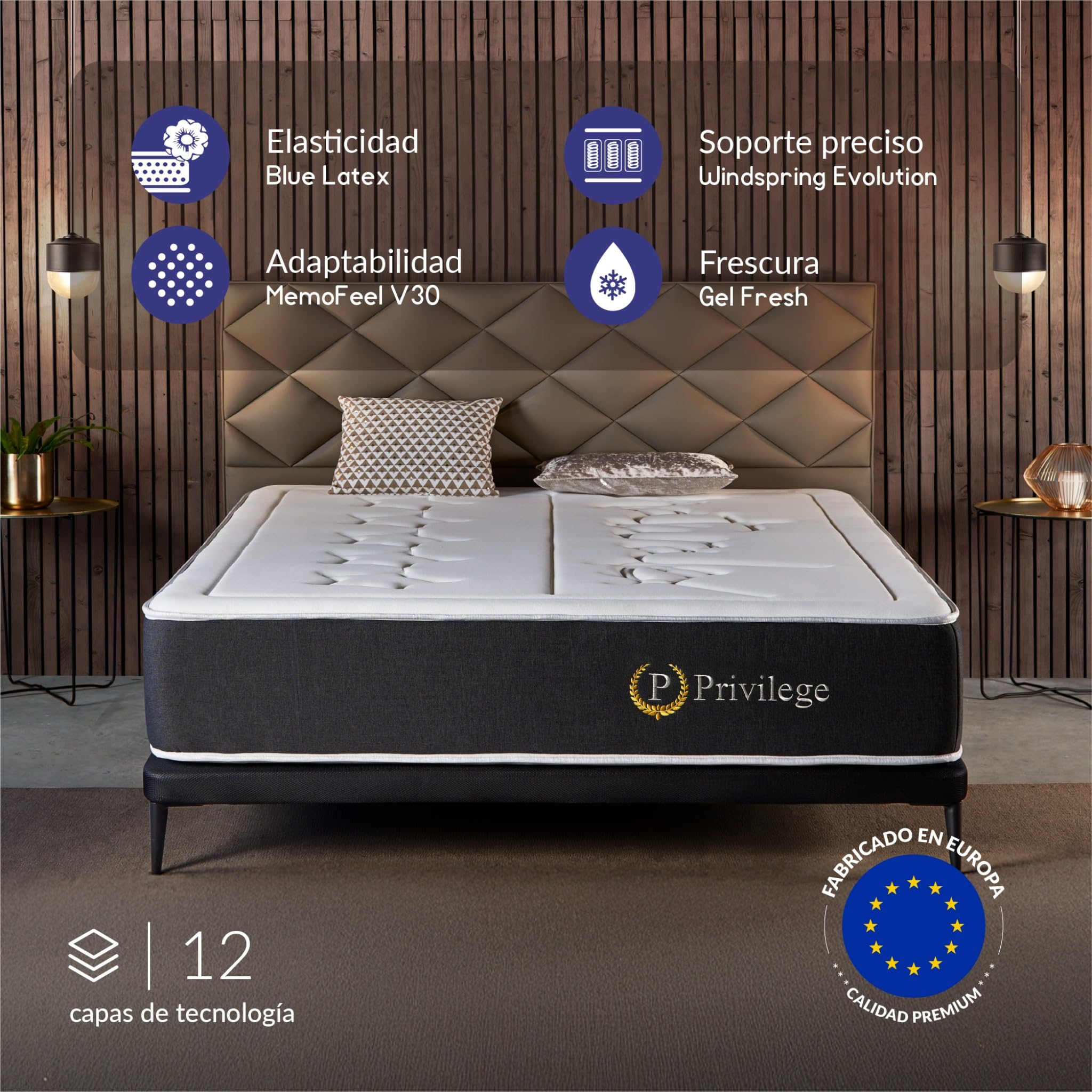 Naturalex - Privilege - Colchón 150x190 cm Núcleo Híbrido - 30 cm | Híbrido Muelles Ensacados y Viscoelástica - Espuma HR y Blue Látex - Ergonómico, Transpirable, Gran Adaptabilidad - Semifirme