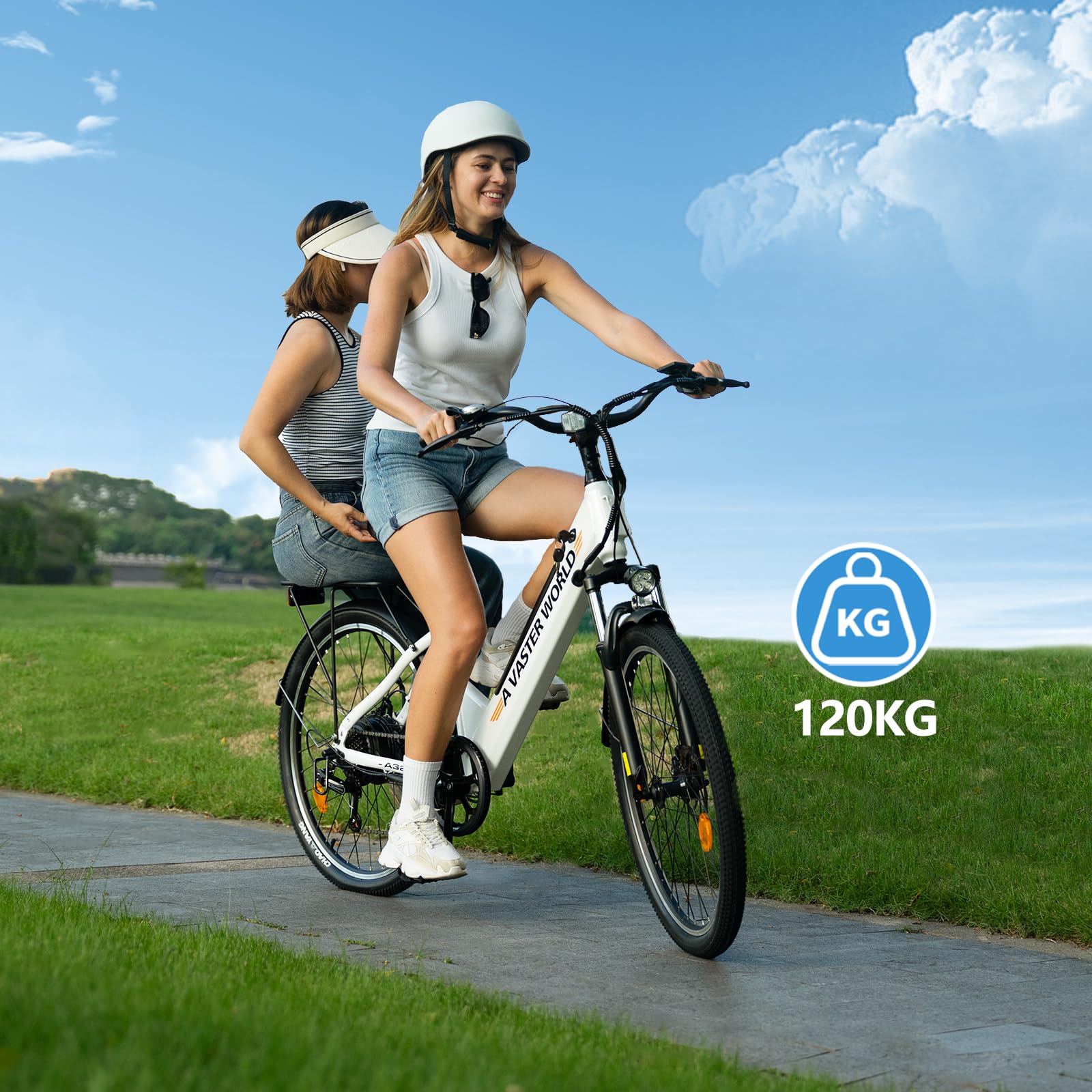 VDL Vélo électrique pour femme - 26" - Batterie 36 V 12,8 Ah - Moteur puissant - Shimano 7 vitesses - Freins à disque - LED - 26 x 1,95 - Blanc