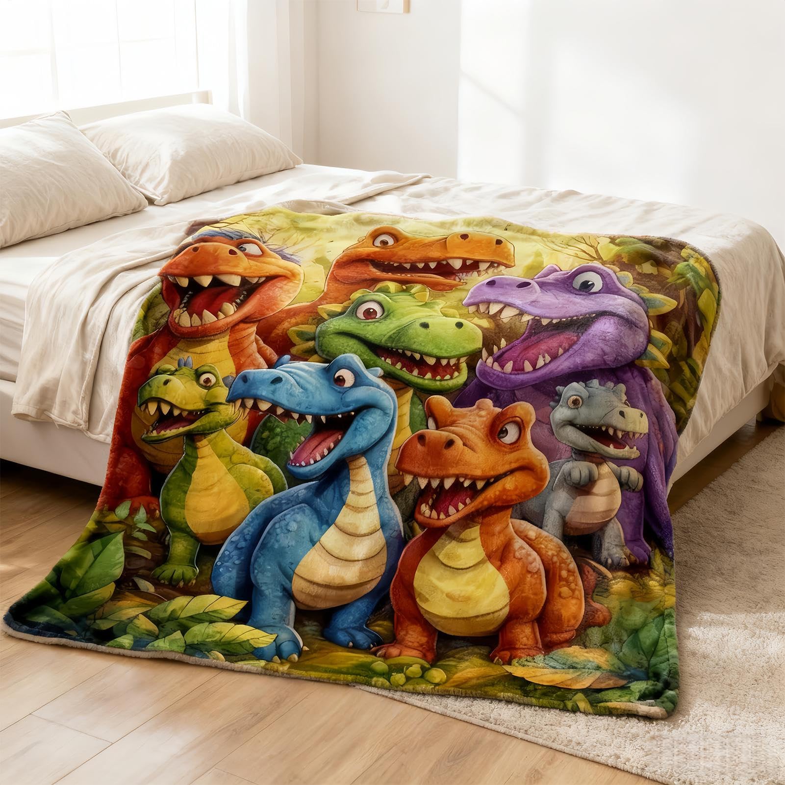 Coperta in flanella con dinosauro - Copriletto morbido e accogliente, copriletto caldo e leggero, simpatico copridivano decorativo | Coperta pelosa per bambini, ragazzi, ragazze, adolescenti, salotto,