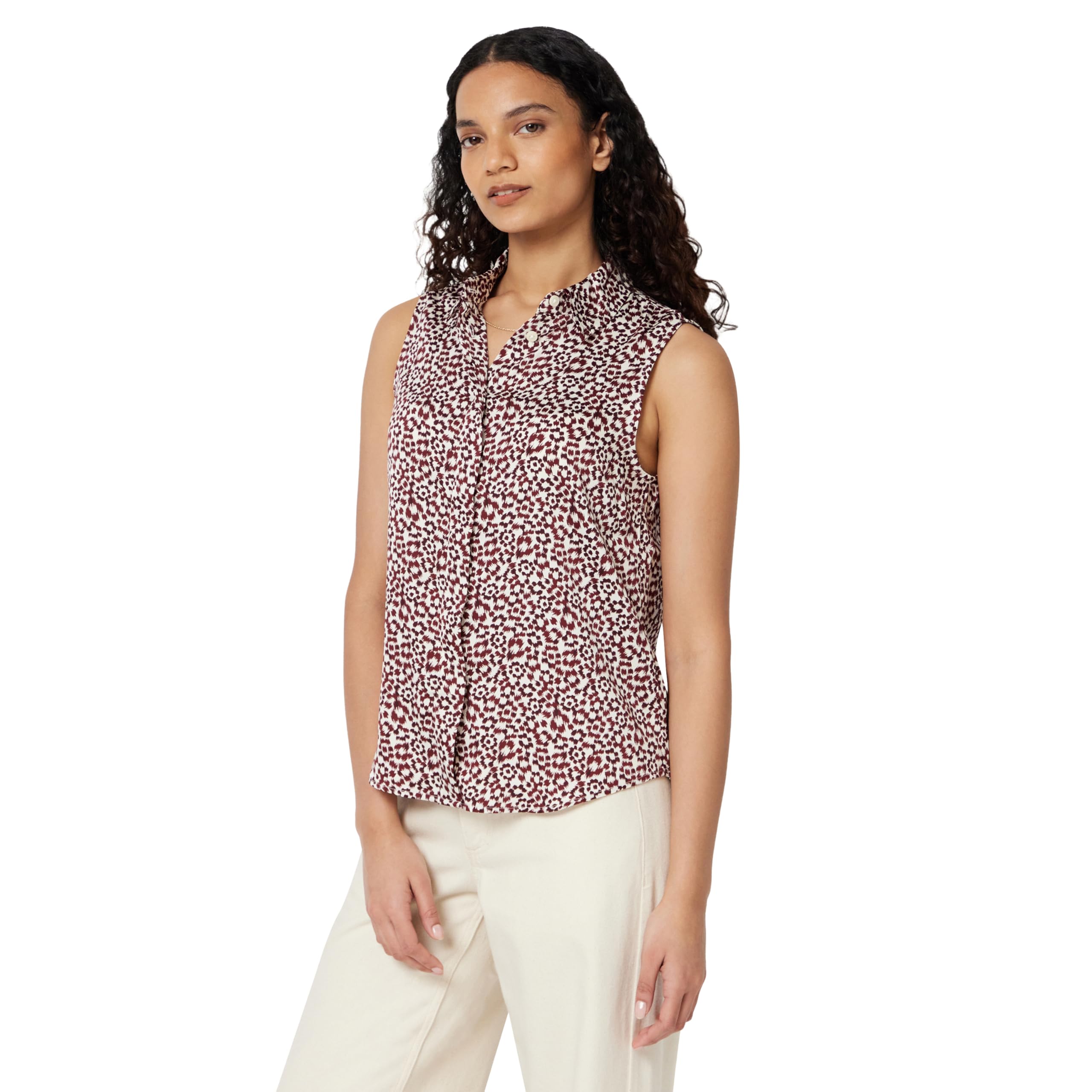 Amazon Essentials Mujer Blusa Abotonada sin Mangas de Ajuste Regular
