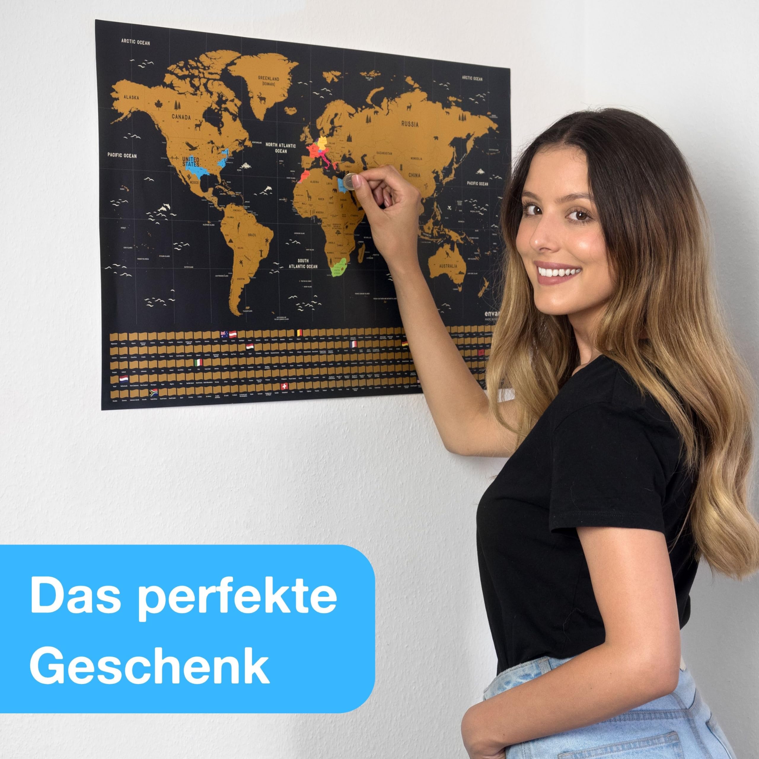 Weltkarte zum Rubbeln I Gold I Made in Germany I Englisch I 68 x 43 cm I Landkarte zum Rubbeln I zum Freirubbeln I Rubbelweltkarte zum Freikratzen I Scratch Off Map