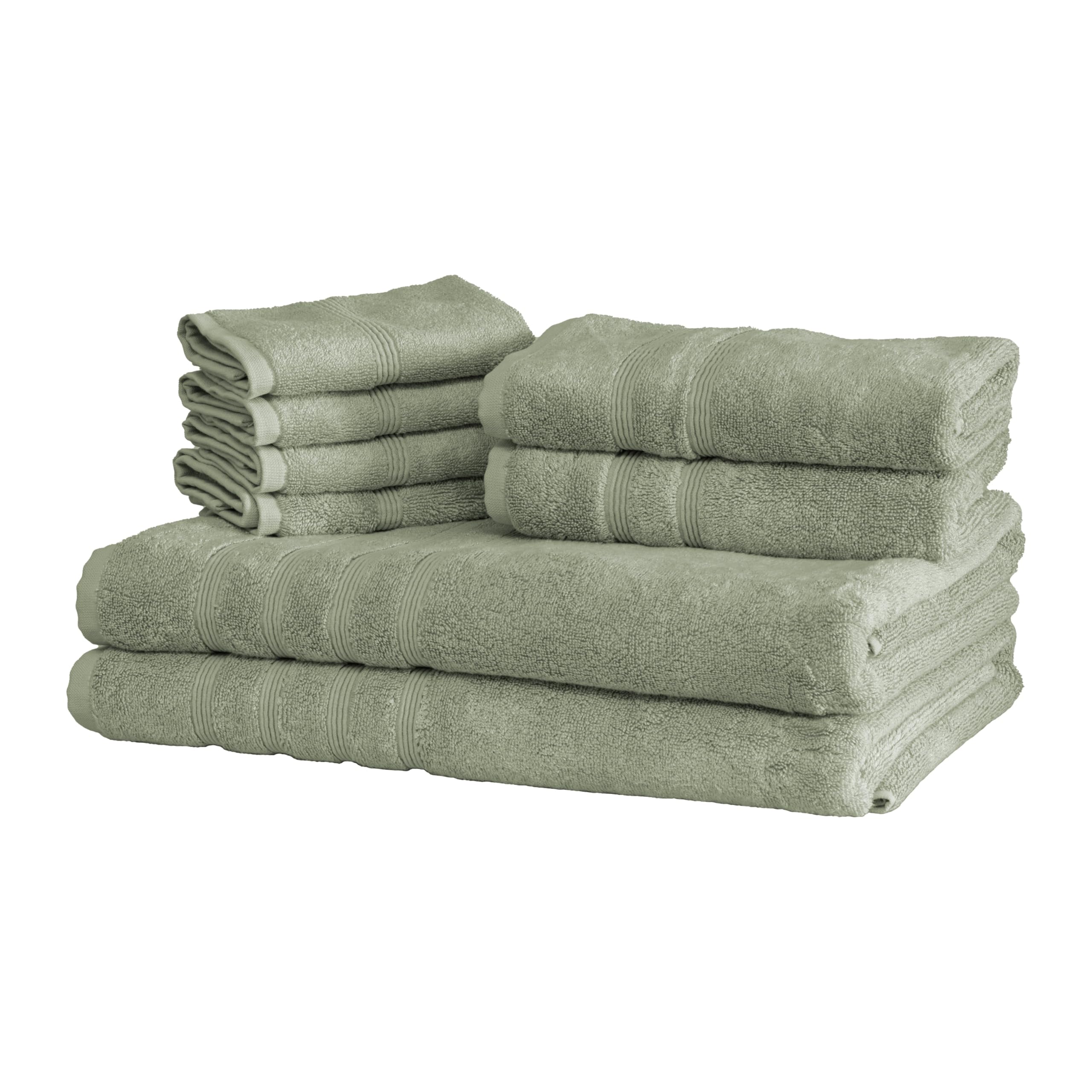Mosobam Luxury Turkish 8pc XL Towel Set 35X70 16X30 13X13 Seagrass Green 700 GSM Bamboo Viscose & Aegean Turkish Combed Cotton