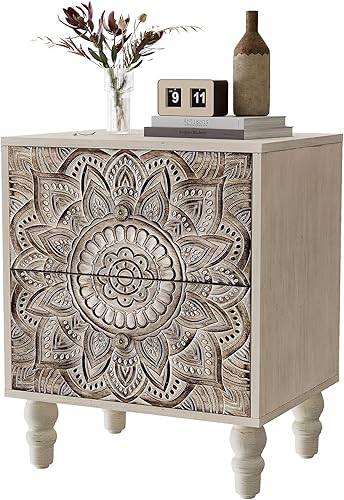 Miniatura 10 de HOMPUS - Juego de 2 mesitas de noche completamente ensambladas, juego de 2 mesitas de noche estilo granja con 2 cajones, mesa de noche de madera con