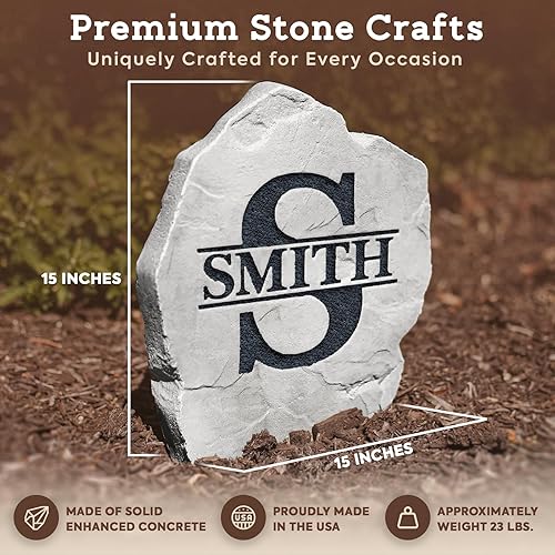 Miniatura 5 de Personalized Monogram Letter & Address Landscape Rock - Garden Rock - Greystone Color - Engraved - 15 W x 15 H