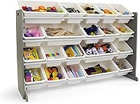 Vista 2 de Humble Crew Organizador de juguetes extra grande con 20 contenedores de plástico – Estantería de almacenamiento gris/blanco con estantes de 4