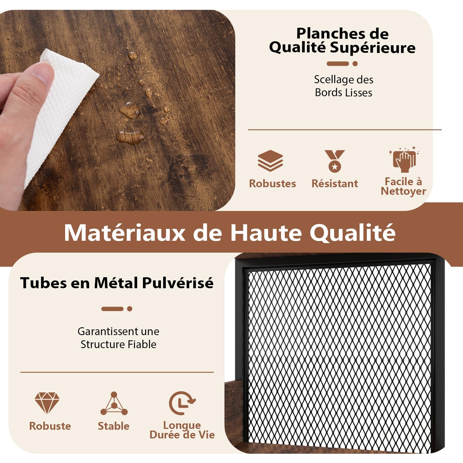 COSTWAY Rangement Platine Vinyle 3 Niveaux pour CD/DVD, Meuble Disque Vinyle jusqu'à 300 Albums, Support de Tourne-Disque avec 3 Diviseurs Amovibles, Cadre en Métal, Marron Rustique (Marron Rustique)
