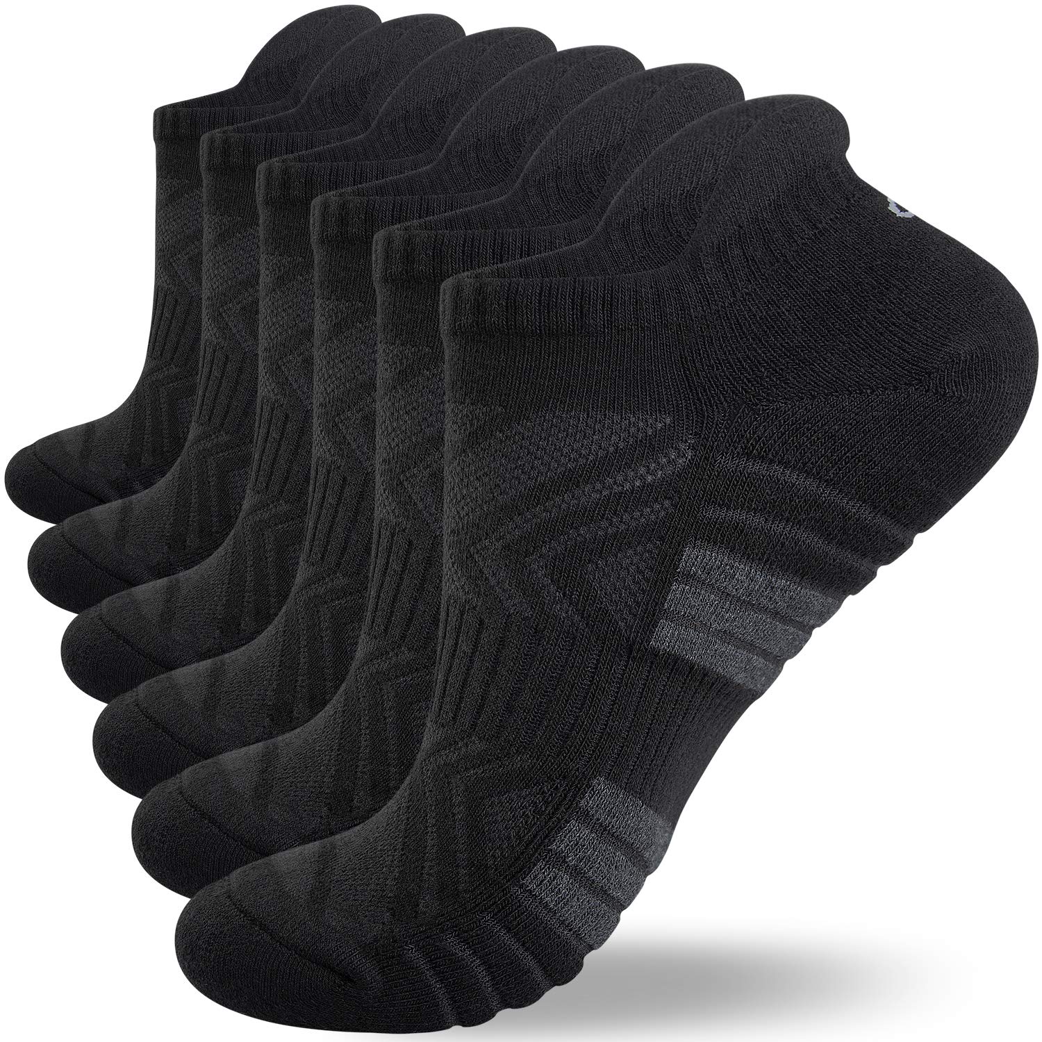 anqier 6 Paar Sneaker Socken Herren Damen Atmungsaktive Sportsocken Baumwolle Laufsocken Kurz Gepolstert mit Frotteesohle Schwarz Weiß Grau