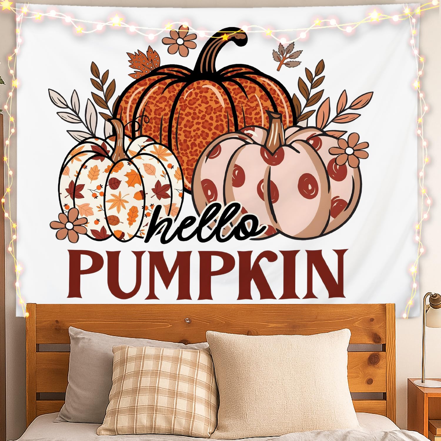 ignytiger Hello Fall Pumpkin Wall Tapestry, Autumn Thanksgiving Harvest Orange Tapestry Wall Hanging for Bedroom Living Room, Halloween Pumpkin Decor,