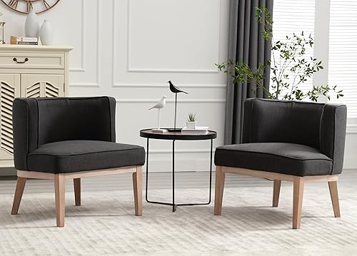 Sillas decorativas de barril, sillas decorativas de lino, sillas laterales modernas tapizadas para sofá individual con patas de madera, cómodas