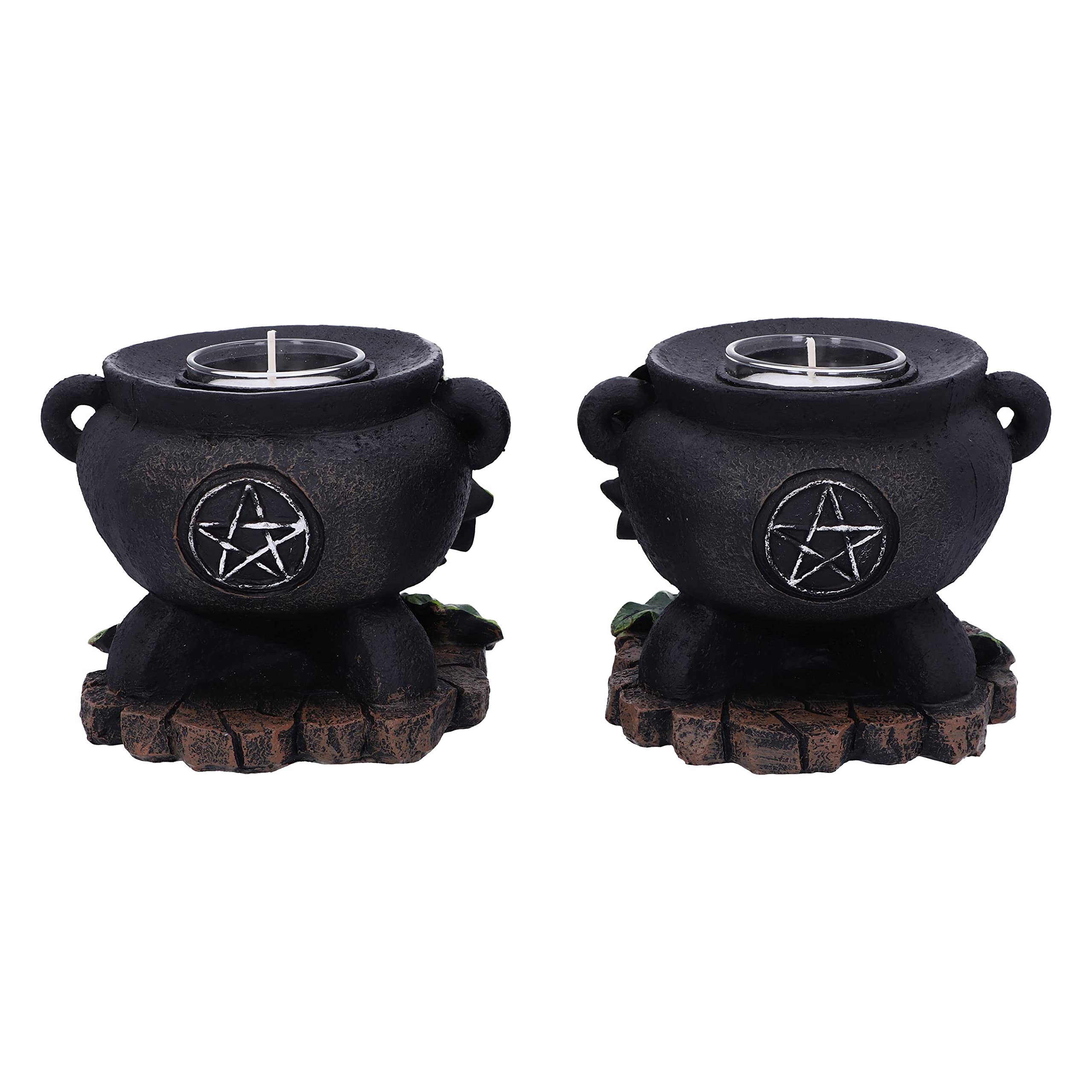 Nemesis Now Set di due portacandele Ivy Calderone Streghe 11 cm, nero