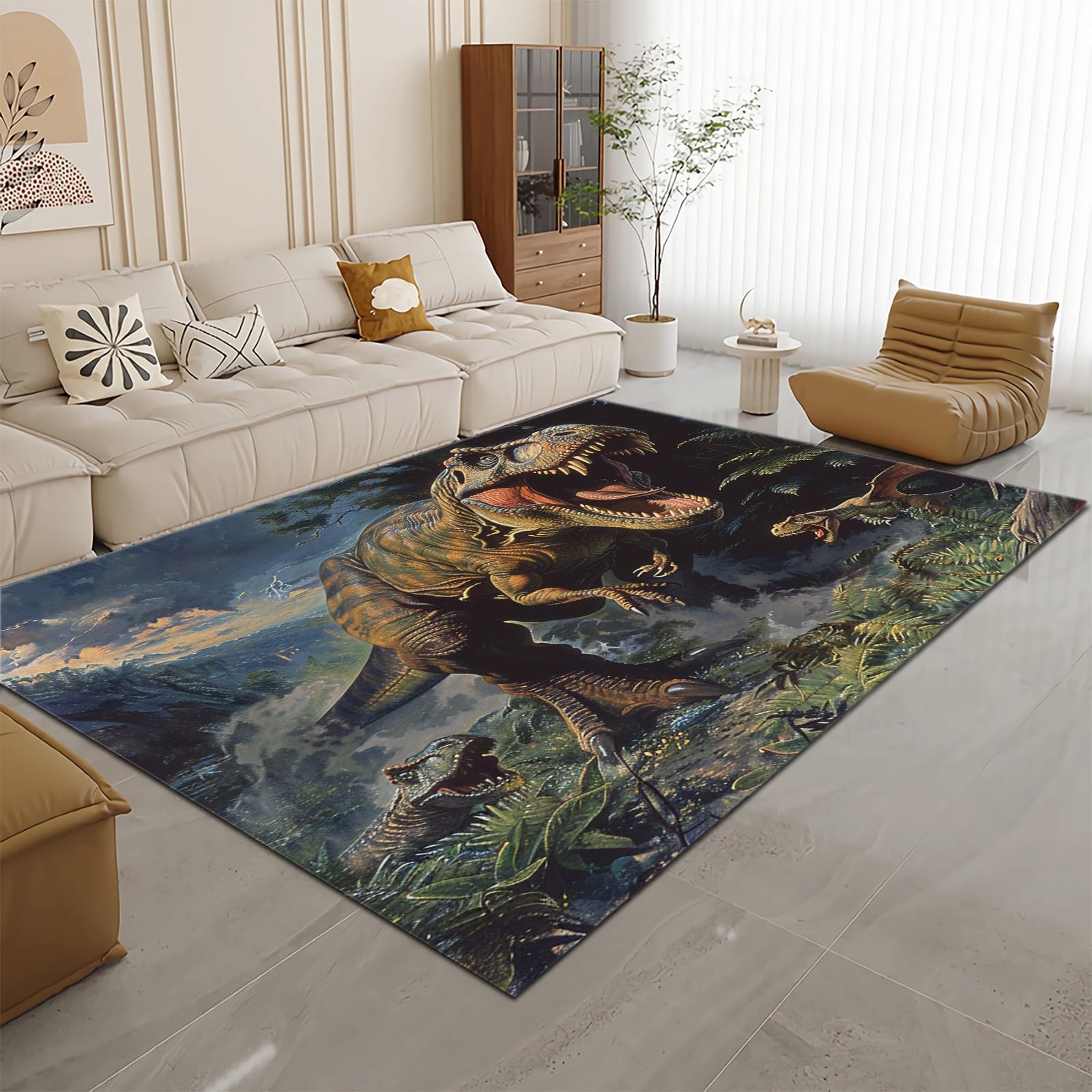 Teppich Kinderzimmer Gras-Dinosaurier 80x150cm Teppich Wohnzimmer Weich Flauschig Anti-Rutsch Teppich Maschine Waschbar für Schlafzimmer, Küchen, Flur, Esszimmer