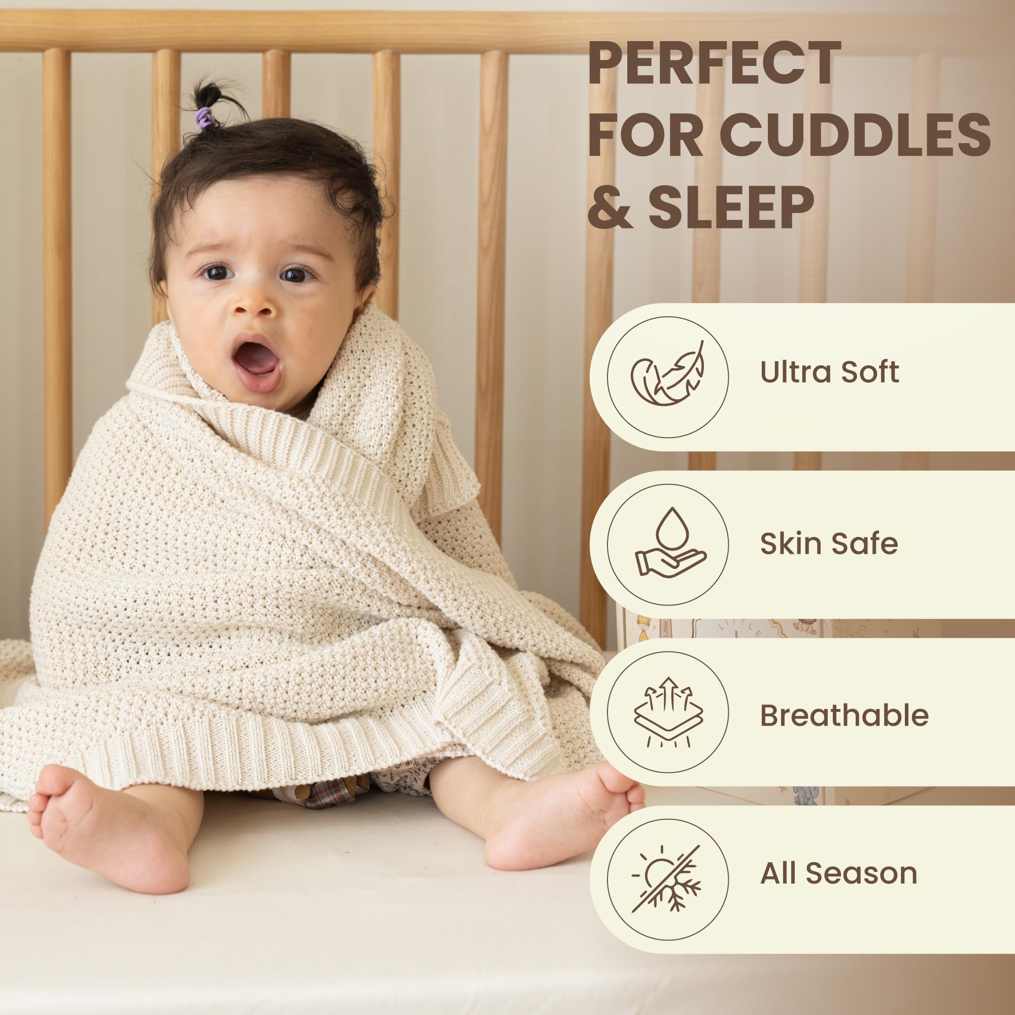 Little Dedi ZOE Baby Blanket Beige - Stroller Blanket & Cuddle Blanket made from 50% Recycled Cotton & 50% Polyester - GRS & OEKO-TEX Class 1 - Soft & Washable - Gift Box - 4