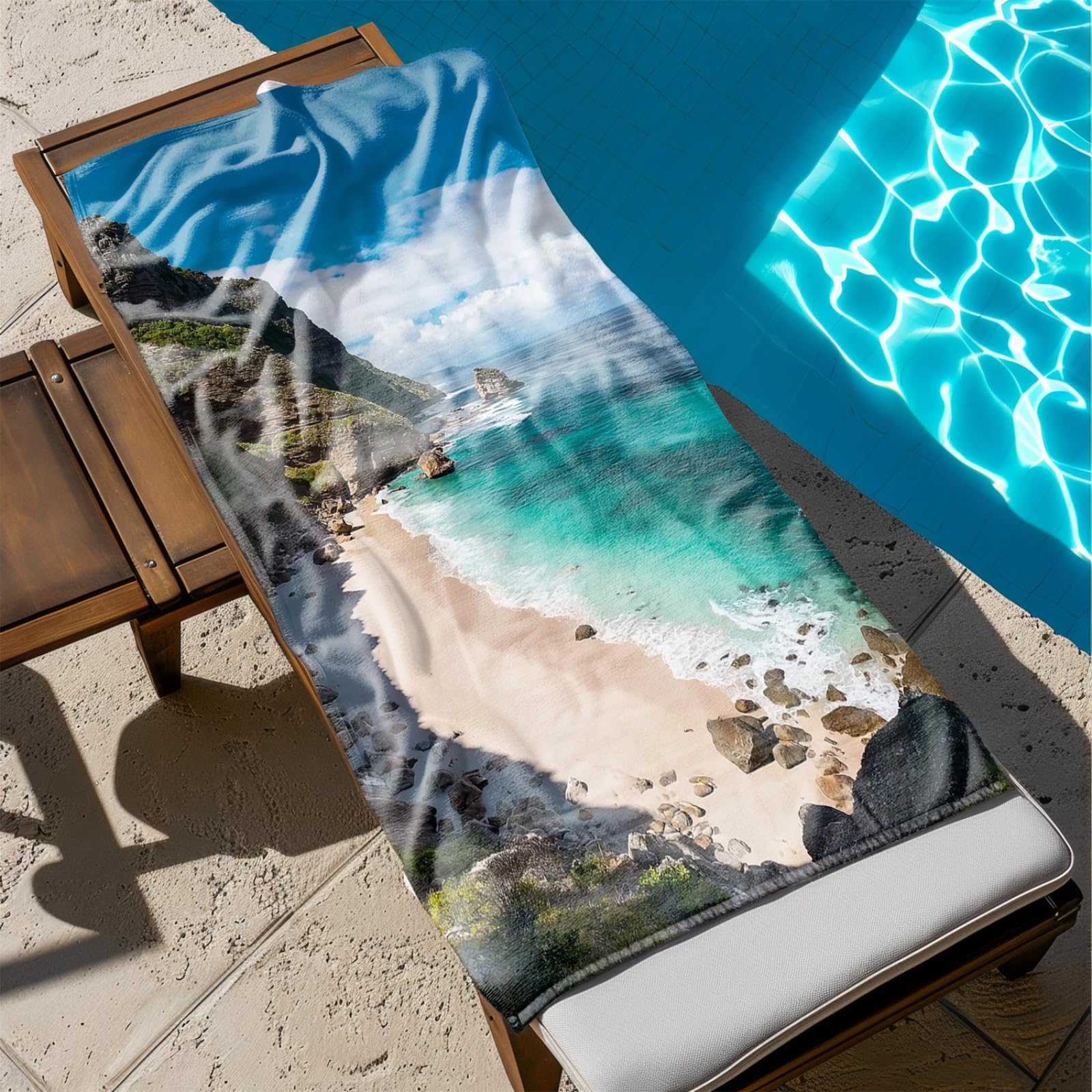 Tapis de Plage XXL Anti Sable Pierre Océan Marron Serviette Piscine Adulte,Natte De Plage Pliable, Voyage Accessoires De Plage Camping,Serviette de Bain Personnalisée
