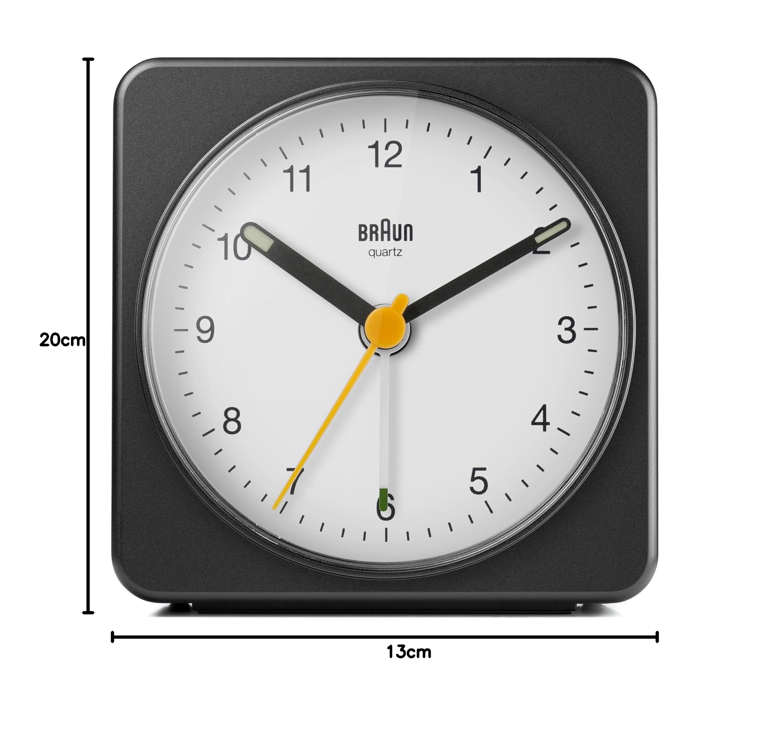 Braun Classic Analogue Alarm Clock with Snooze and Light, Quiet Quartz Sweeping Movement, Crescendo Beep Alarm in Black and White, Model BC03BW.
