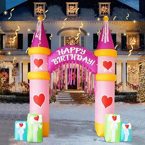 Miniatura 8 de Arco de cumpleaños de arcoíris de 11 pies, decoración inflable para exteriores, luces LED integradas, arco inflable para decoración de patio al aire