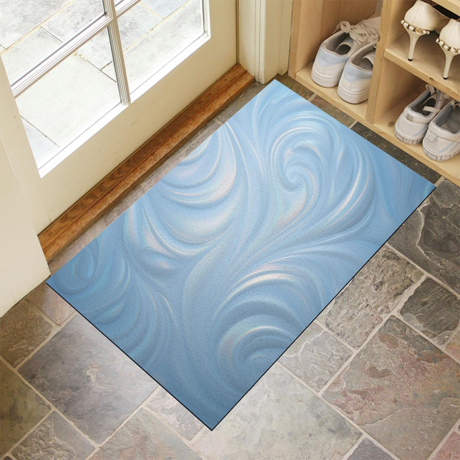 Tapis d'entrée absorbantes pour chien et passages fréquents lavable bleu 90x150