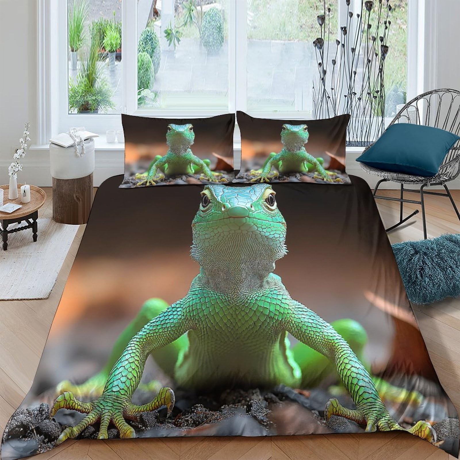 Ctjqhvkz Style-6 3D Printed Green Lizard Fitted Sheet Microfiber Soft Lifelike Reptile Mattress Cover For Bedroom Guest Room Dorm Decor Single（135X200cm）